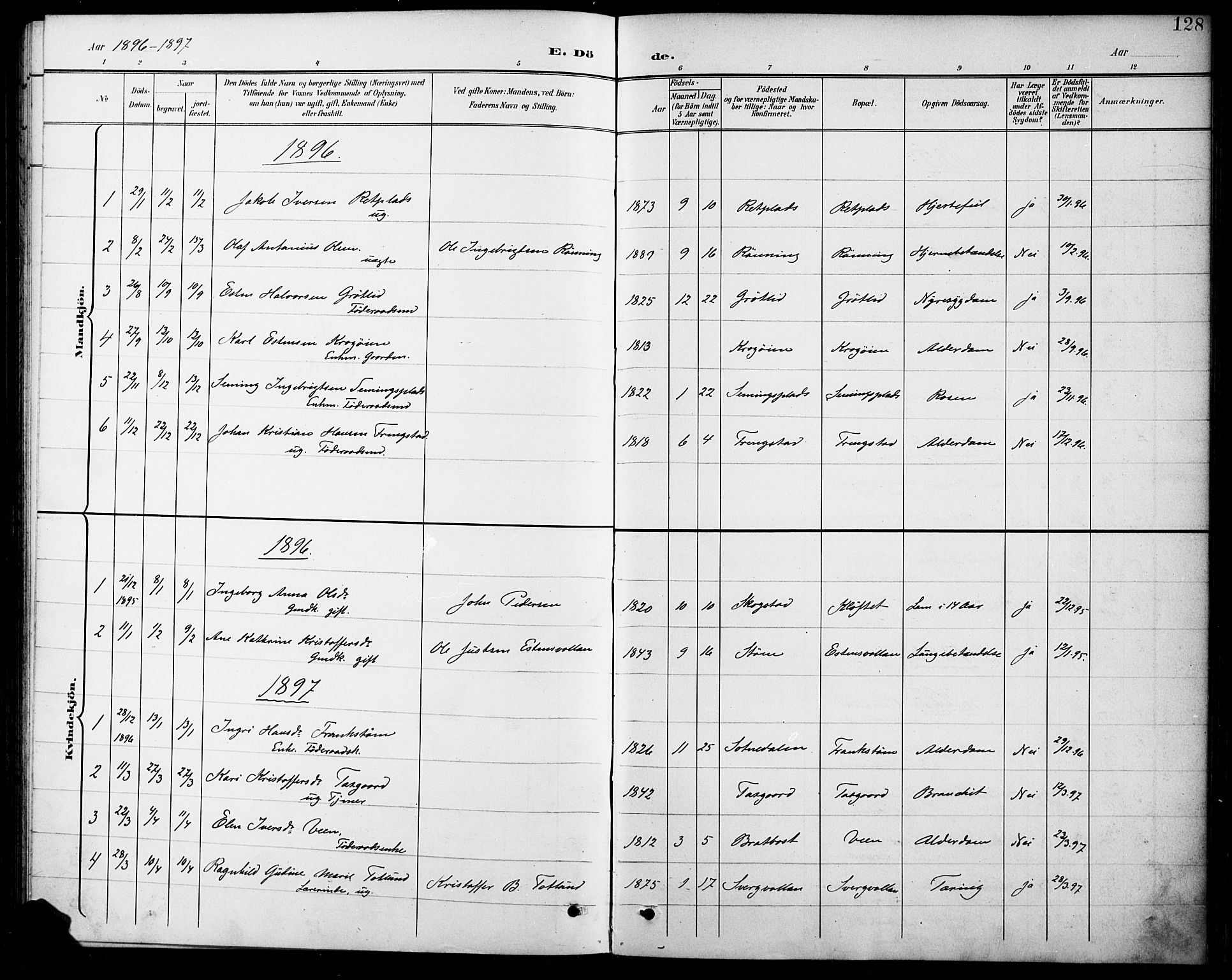 Kvikne prestekontor, AV/SAH-PREST-064/H/Ha/Hab/L0003: Klokkerbok nr. 3, 1896-1918, s. 128