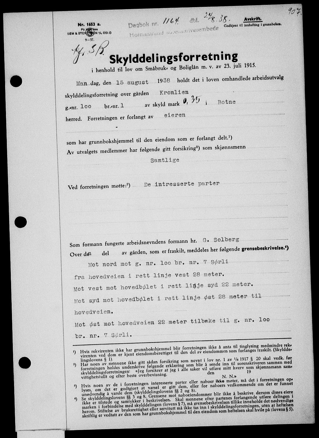Holmestrand sorenskriveri, SAKO/A-67/G/Ga/Gaa/L0049: Pantebok nr. A-49, 1937-1938, Dagboknr: 1164/1938