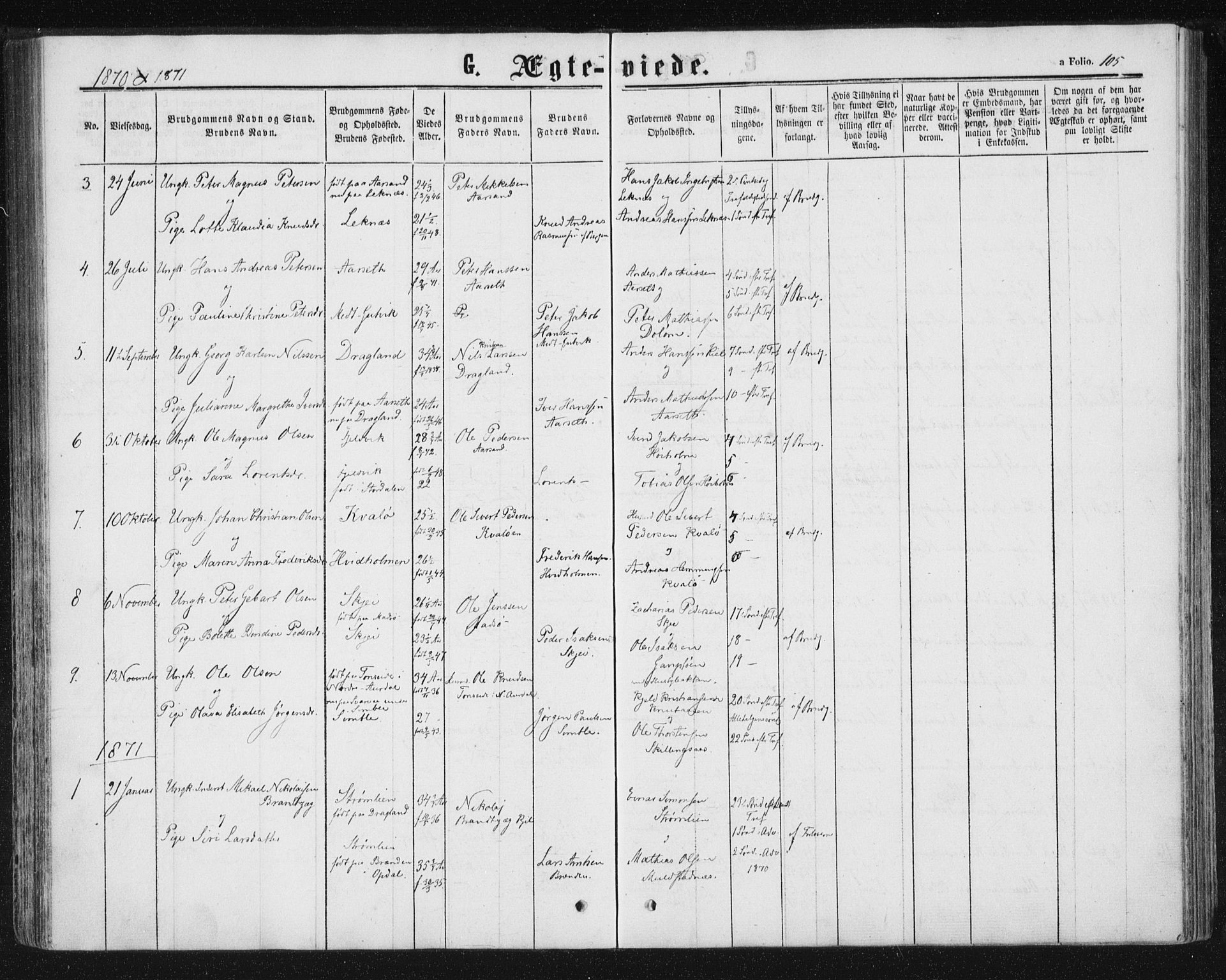 Ministerialprotokoller, klokkerbøker og fødselsregistre - Nord-Trøndelag, AV/SAT-A-1458/788/L0696: Ministerialbok nr. 788A03, 1863-1877, s. 105