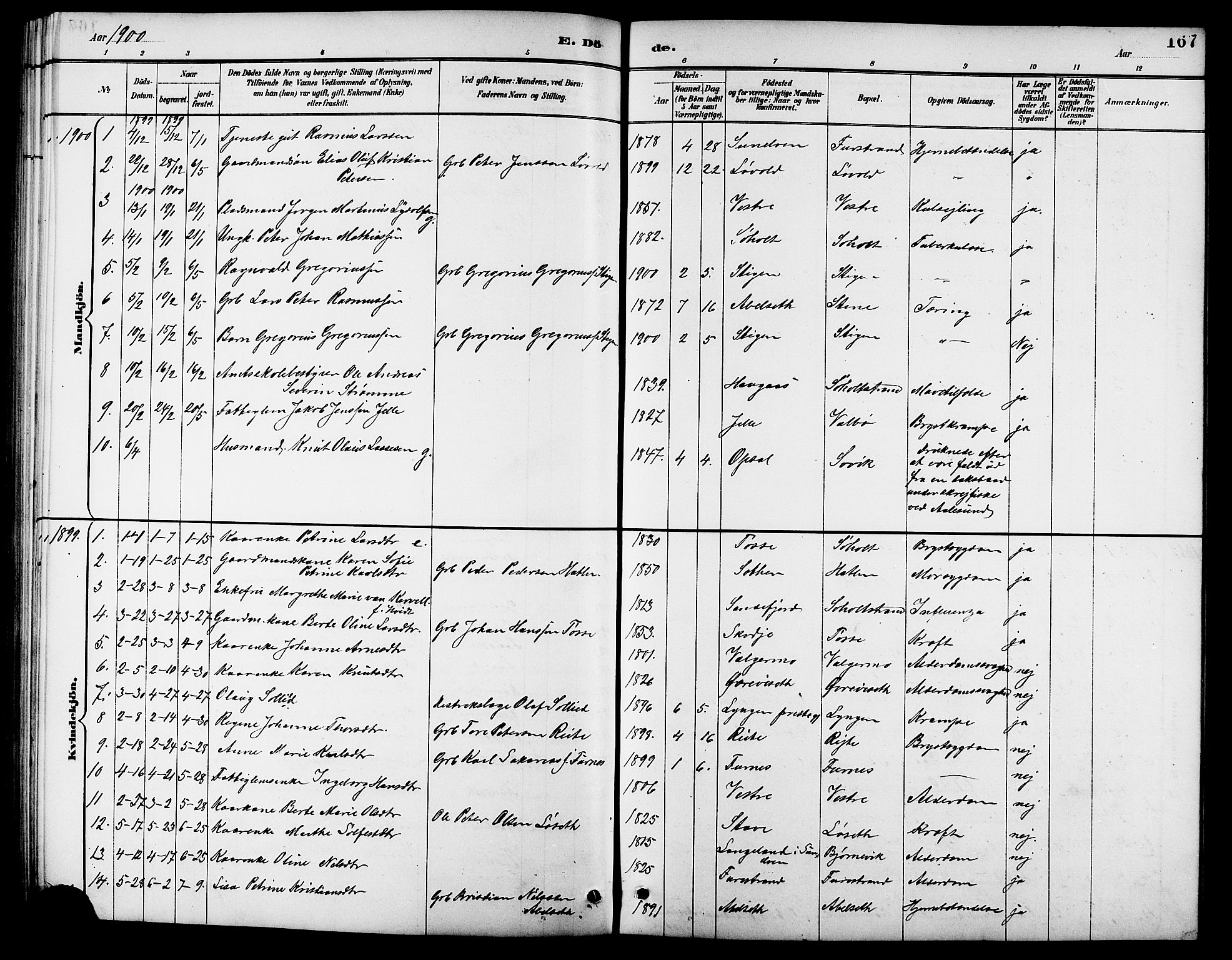 Ministerialprotokoller, klokkerbøker og fødselsregistre - Møre og Romsdal, SAT/A-1454/522/L0327: Klokkerbok nr. 522C06, 1890-1915, s. 167