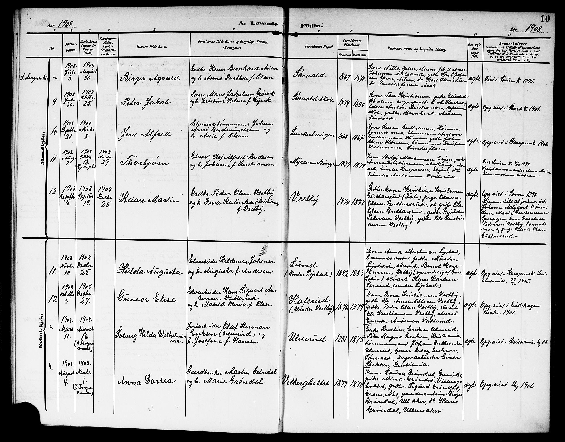 Sørum prestekontor Kirkebøker, SAO/A-10303/G/Ga/L0007: Klokkerbok nr. I 7, 1907-1917, s. 10