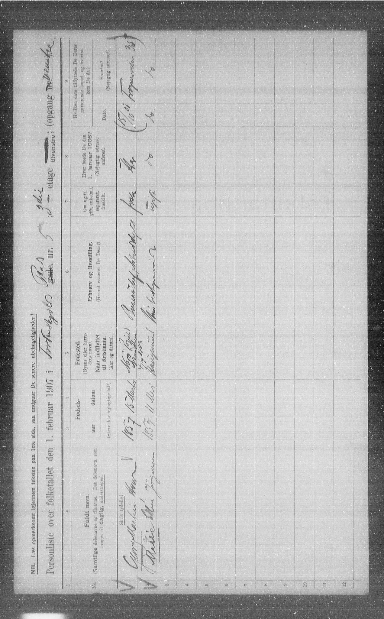 OBA, Kommunal folketelling 1.2.1907 for Kristiania kjøpstad, 1907, s. 57906