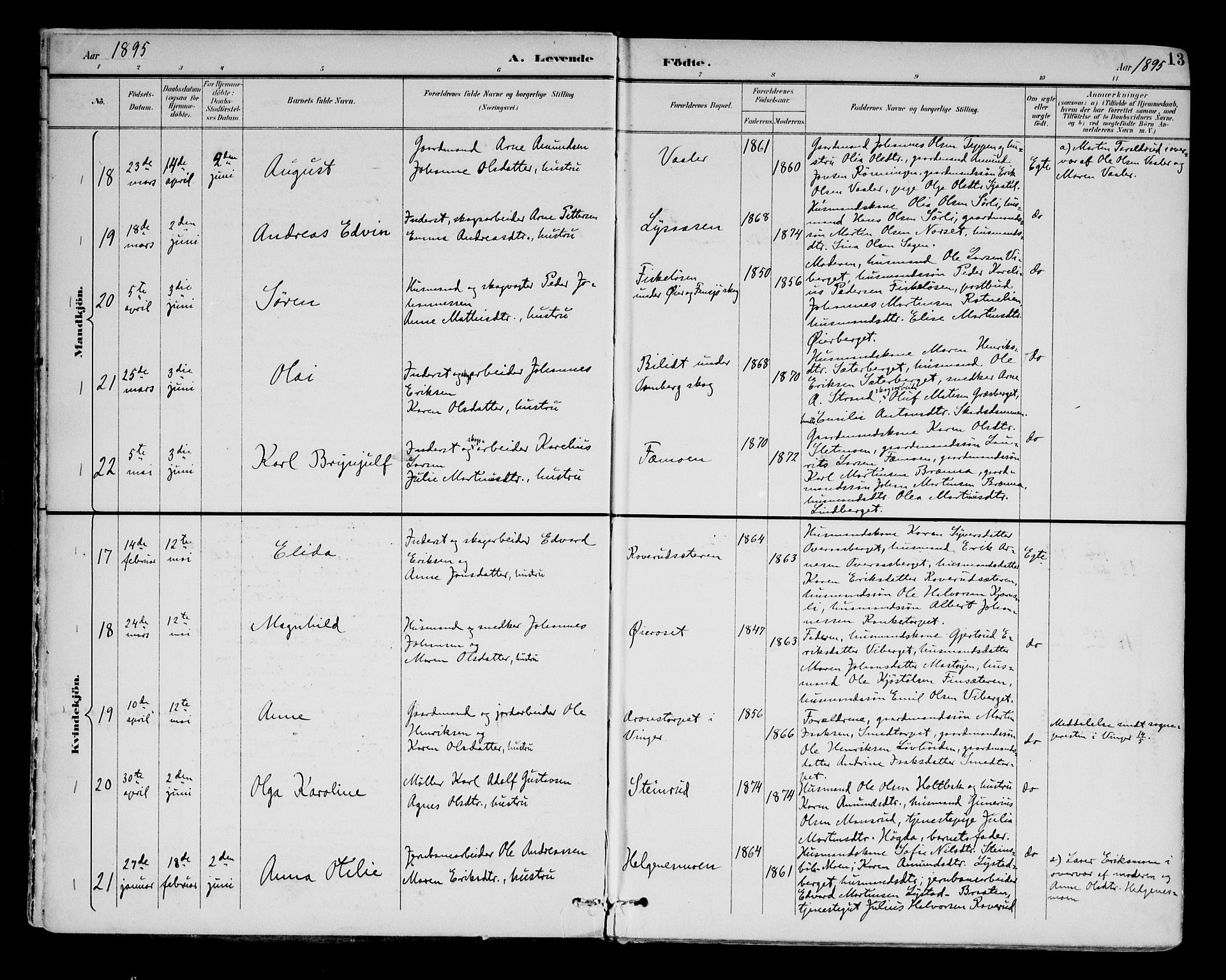 Brandval prestekontor, AV/SAH-PREST-034/H/Ha/Haa/L0003: Ministerialbok nr. 3, 1894-1909, s. 13