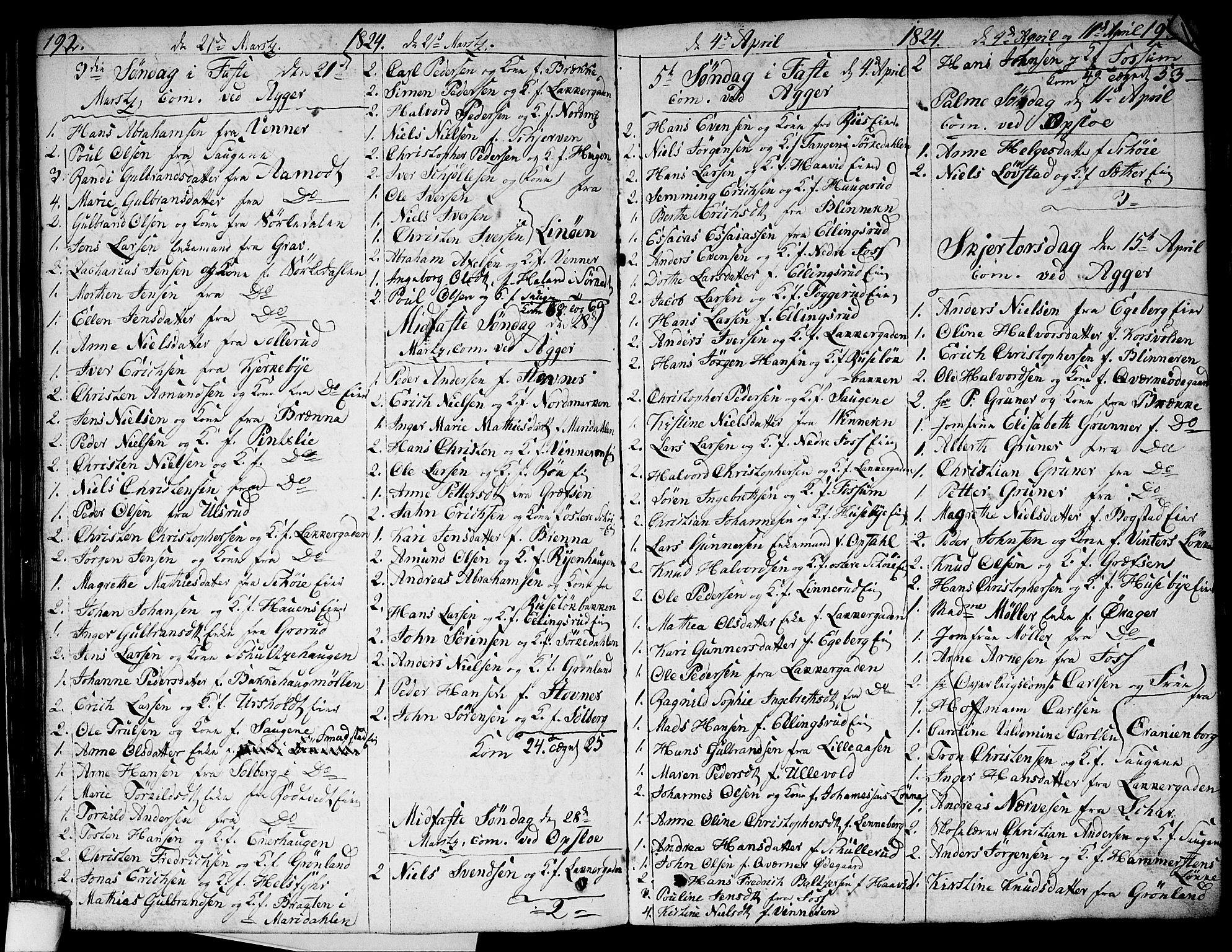 Aker prestekontor kirkebøker, AV/SAO-A-10861/G/L0003: Klokkerbok nr. 3, 1819-1836, s. 192-193