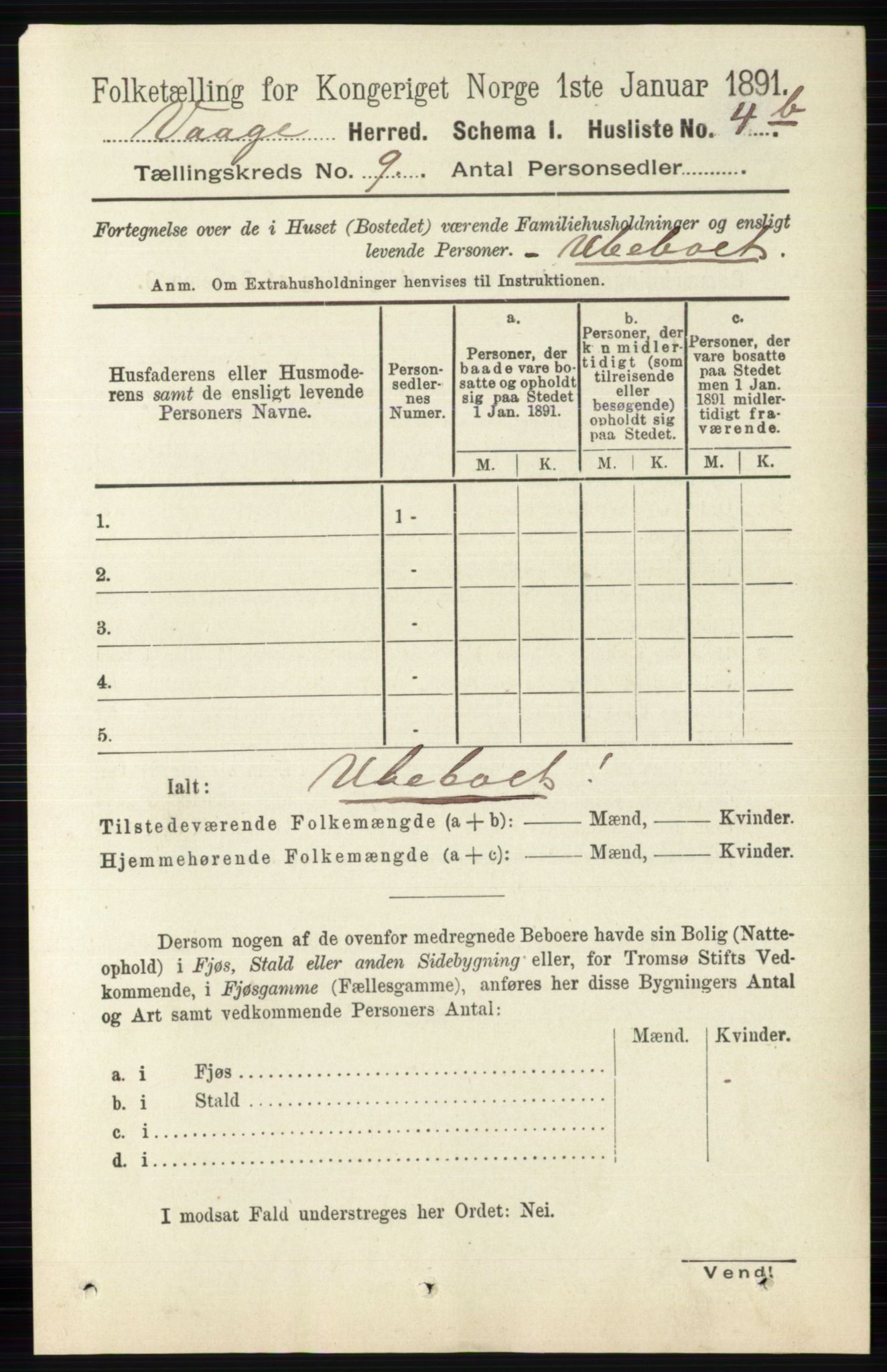 RA, Folketelling 1891 for 0515 Vågå herred, 1891, s. 5387