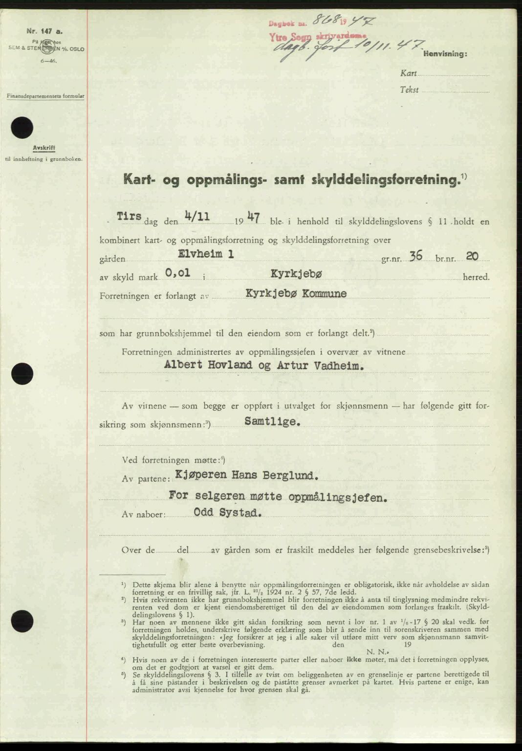 Ytre Sogn tingrett, SAB/A-2601/1/G/Gbb/L0005: Pantebok nr. A3 - A4 (B2), 1947-1948, Dagboknr: 868/1947