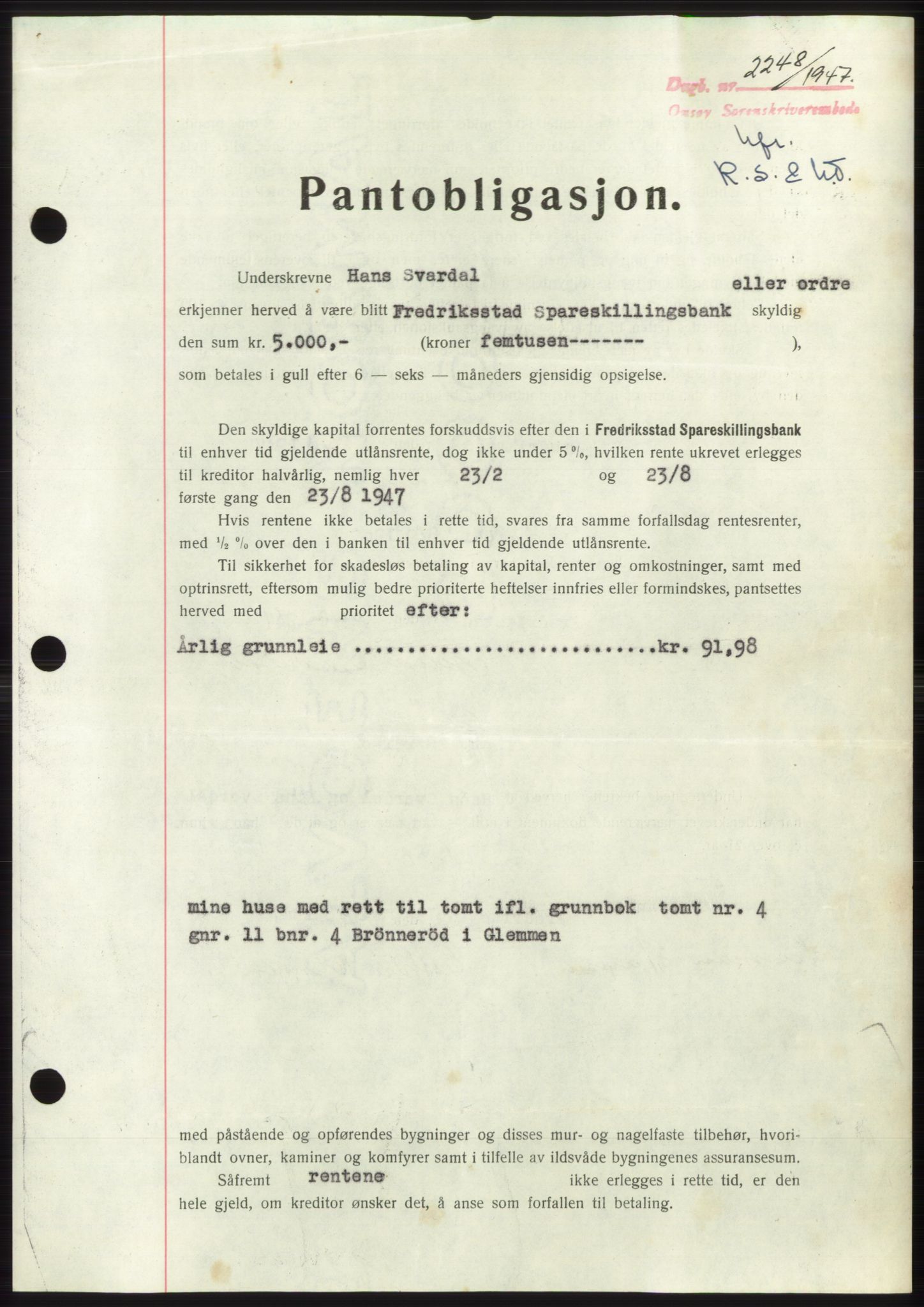 Onsøy sorenskriveri, SAO/A-10474/G/Ga/Gac/L0006: Pantebok nr. B 12-6, 1947-1948, Dagboknr: 2248/1947