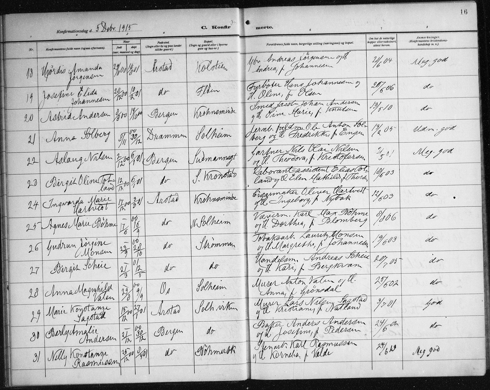 Årstad Sokneprestembete, AV/SAB-A-79301/H/Haa/L0008: Ministerialbok nr. B 3, 1914-1923, s. 16