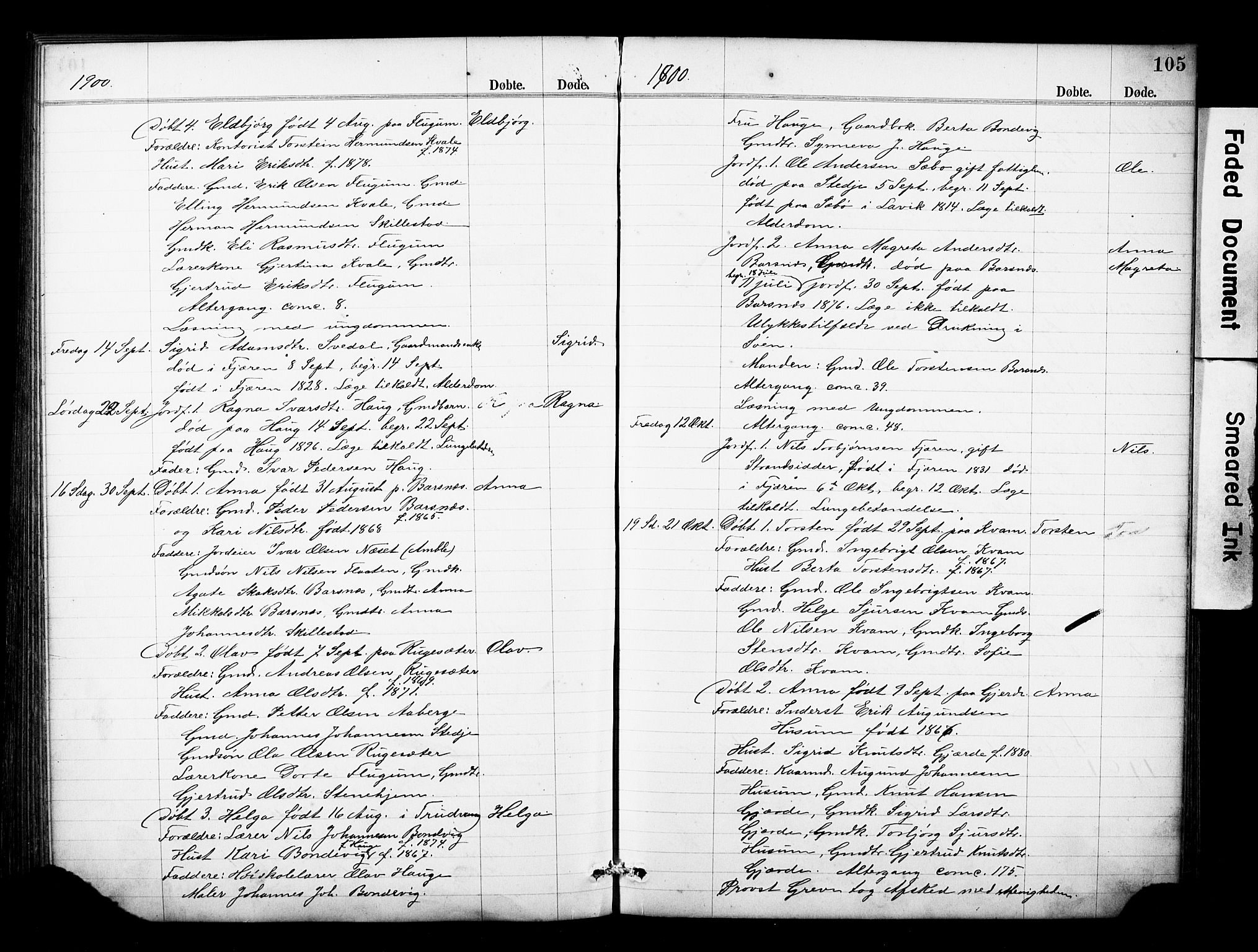 Sogndal sokneprestembete, AV/SAB-A-81301/H/Hab/Haba/L0001: Klokkerbok nr. A 1, 1887-1907, s. 105