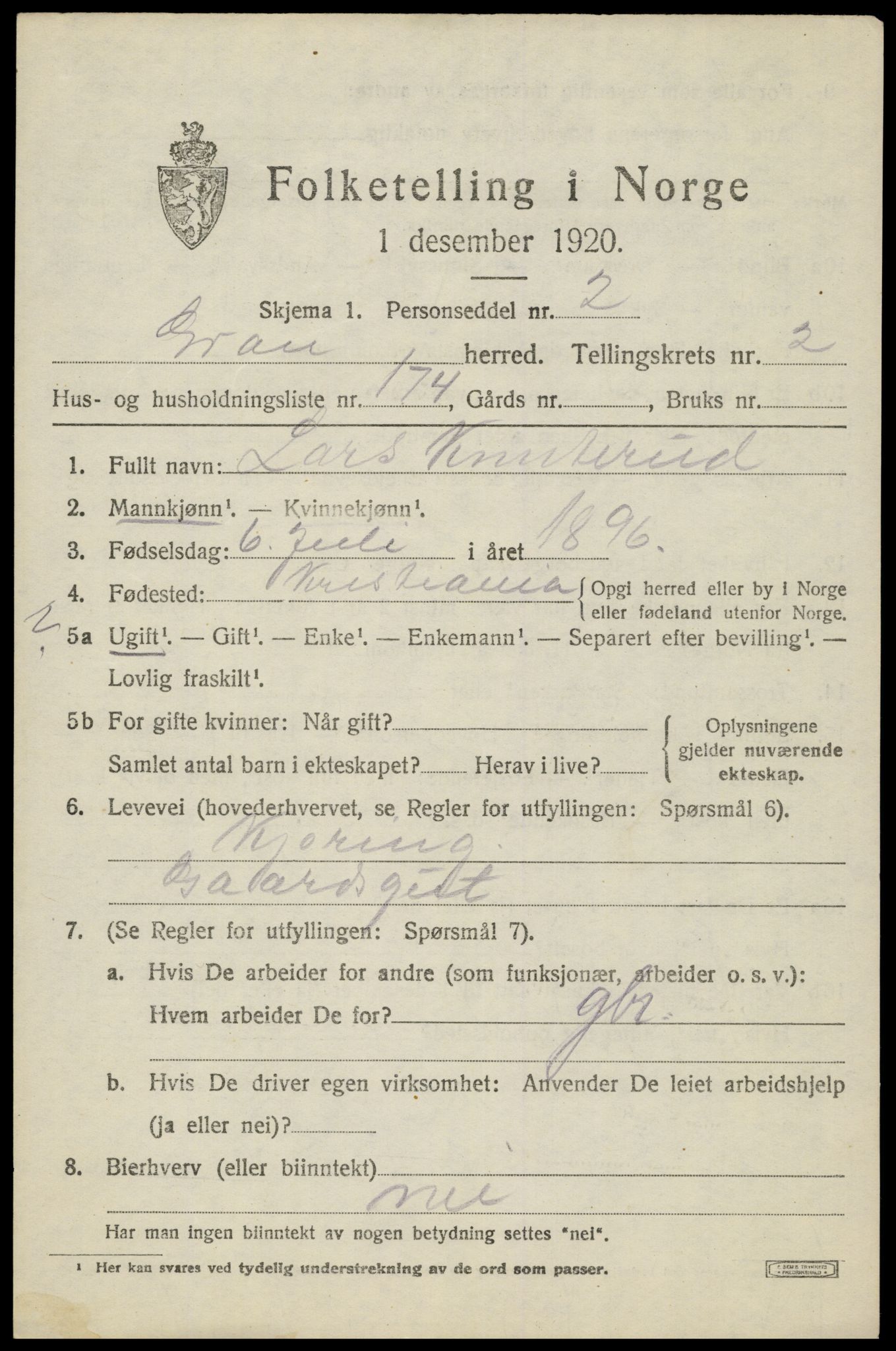 SAH, Folketelling 1920 for 0534 Gran herred, 1920, s. 5140