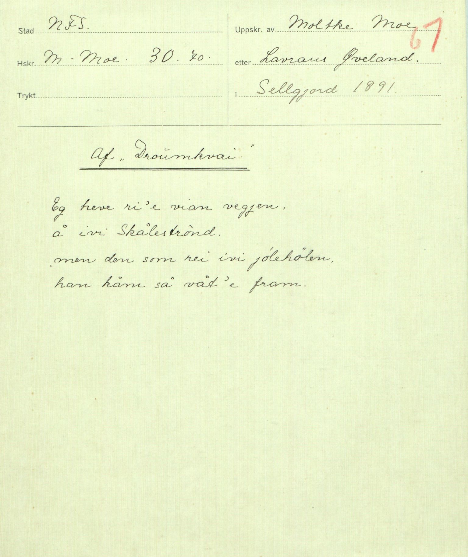 Rikard Berge, TEMU/TGM-A-1003/F/L0009/0004: 341-356 / 344 Innsendt tl Berge frå ymse kantar, 1886-1918, s. 67