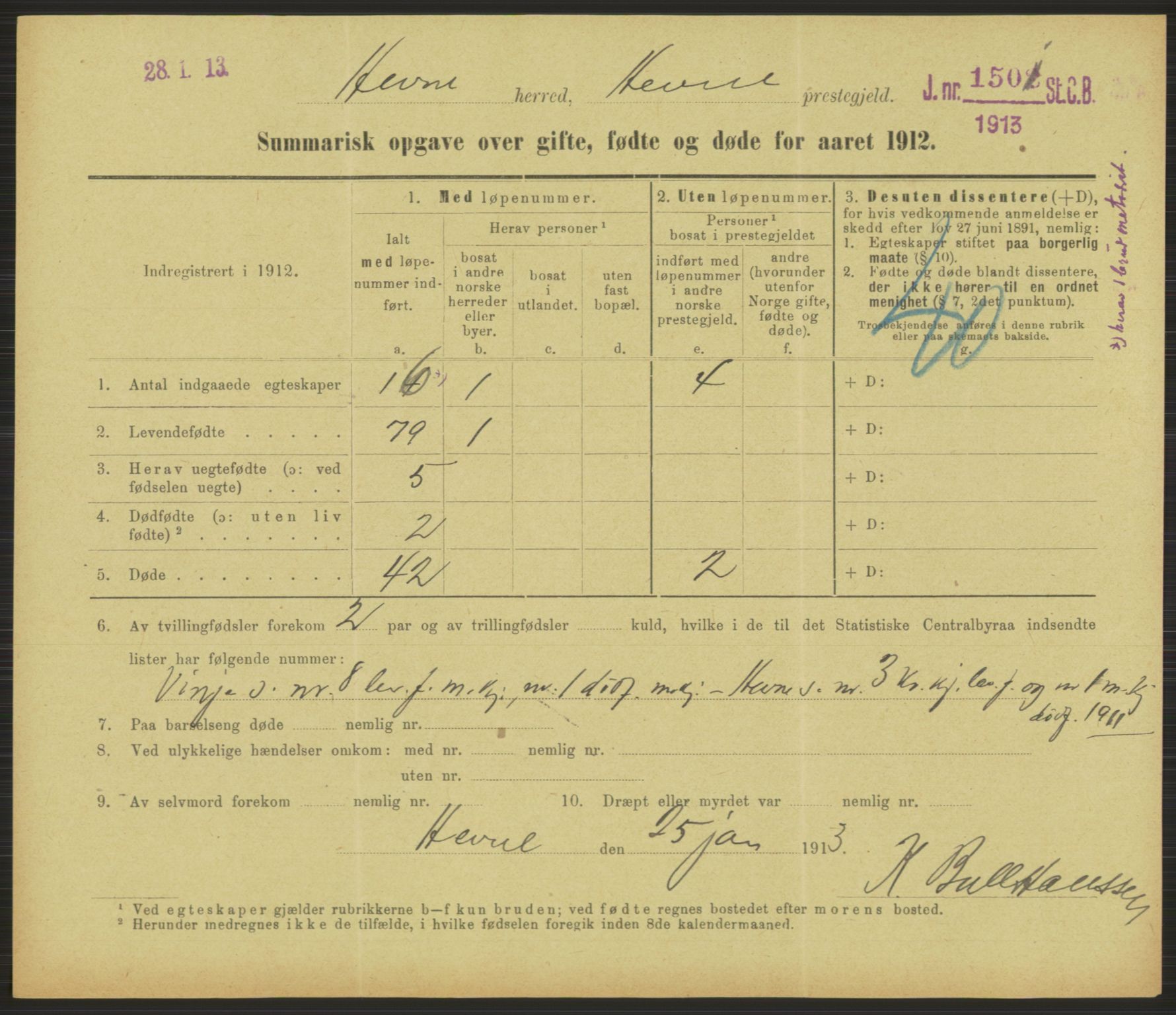 Statistisk sentralbyrå, Sosiodemografiske emner, Befolkning, AV/RA-S-2228/D/Df/Dfb/Dfbb/L0052: Summariske oppgaver over gifte, fødte og døde for hele landet., 1912, s. 1201