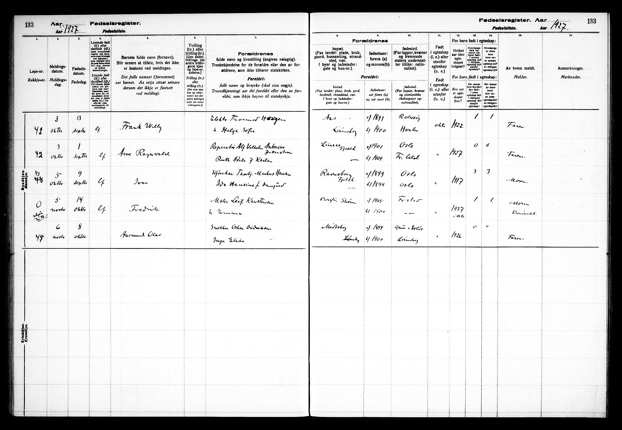 Skedsmo prestekontor Kirkebøker, AV/SAO-A-10033a/J/Jb/L0001: Fødselsregister nr. II 1, 1916-1932, s. 133