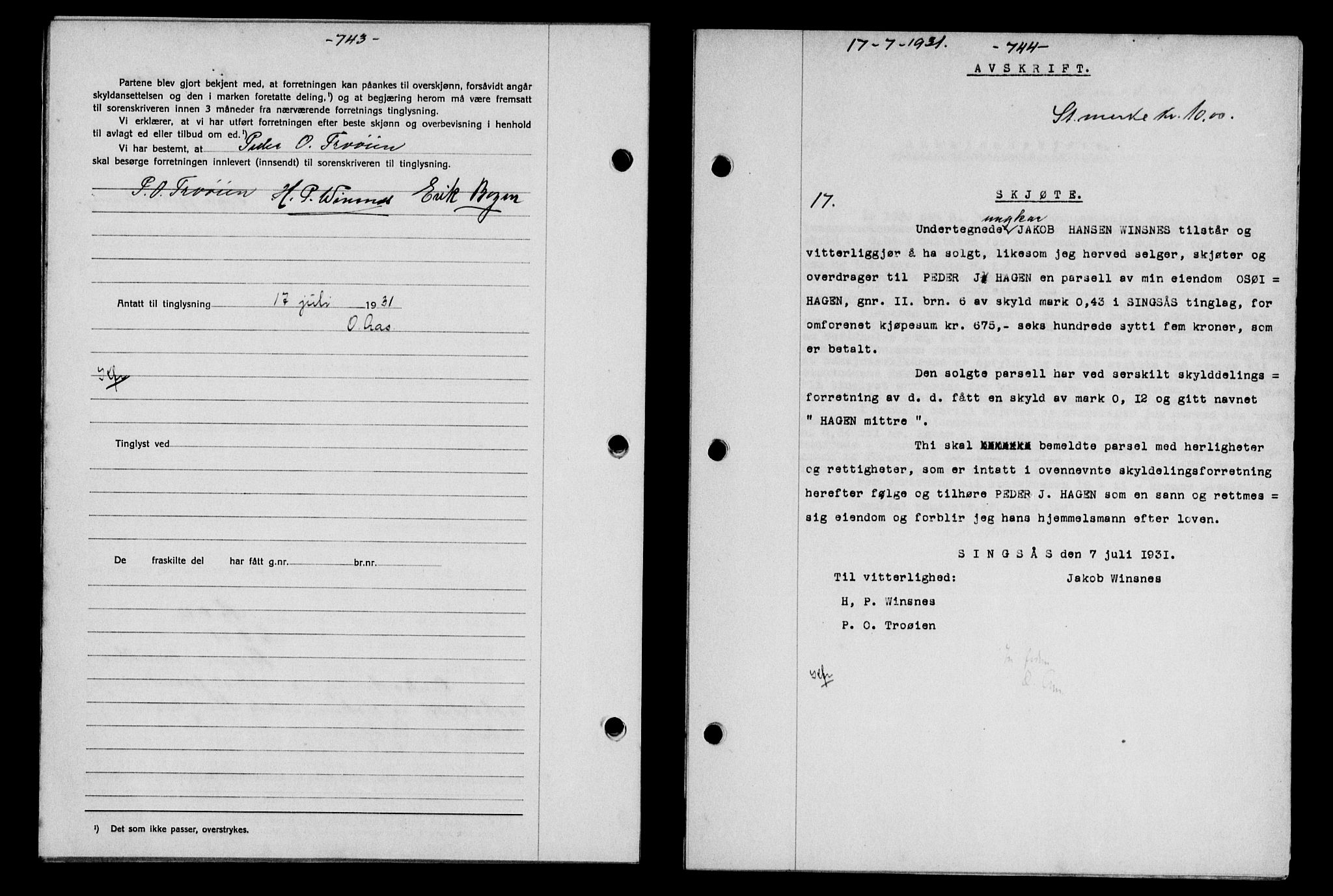 Gauldal sorenskriveri, SAT/A-0014/1/2/2C/L0041: Pantebok nr. 42-43, 1930-1931, Tingl.dato: 17.07.1931