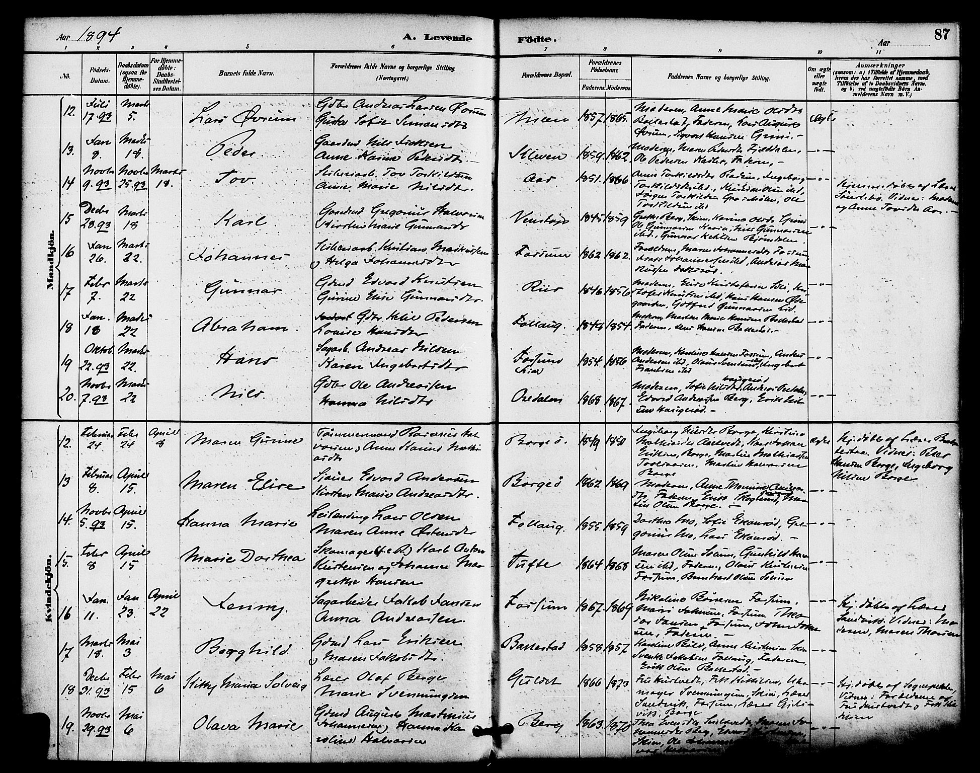 Gjerpen kirkebøker, AV/SAKO-A-265/F/Fa/L0010: Ministerialbok nr. I 10, 1886-1895, s. 87