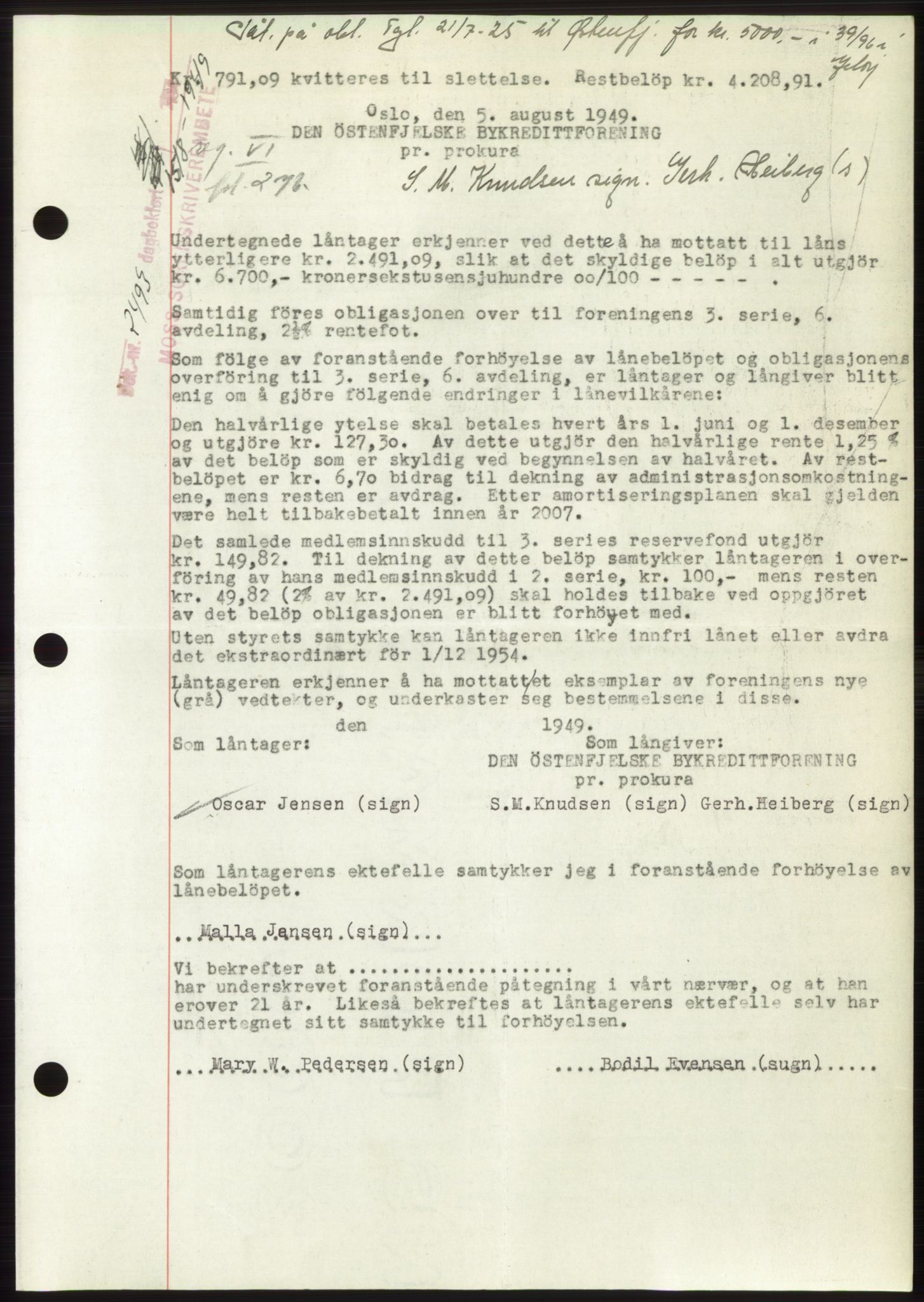 Moss sorenskriveri, SAO/A-10168: Pantebok nr. B22, 1949-1949, Dagboknr: 2493/1949