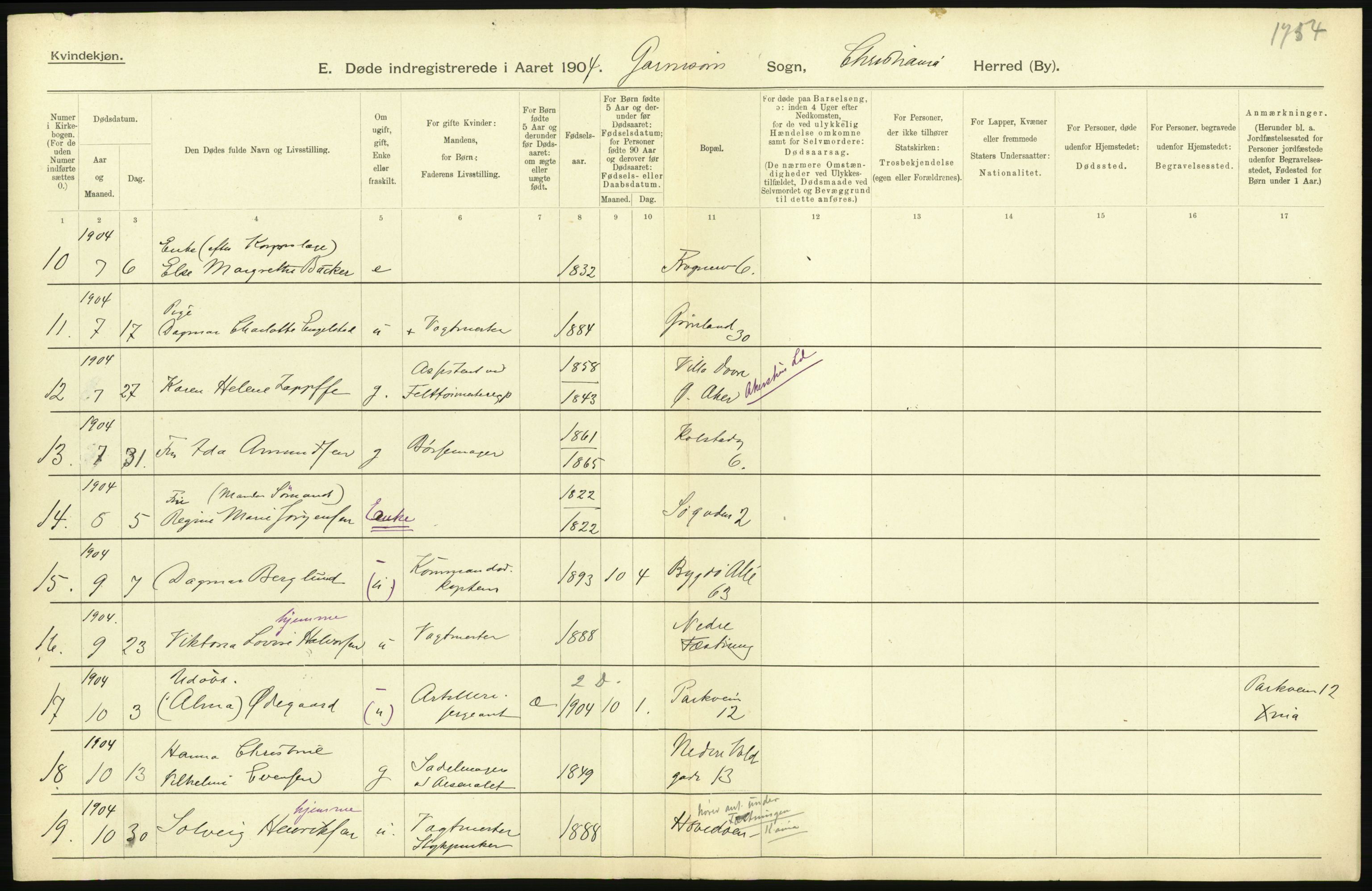 Statistisk sentralbyrå, Sosiodemografiske emner, Befolkning, AV/RA-S-2228/D/Df/Dfa/Dfab/L0004: Kristiania: Gifte, døde, 1904, s. 445