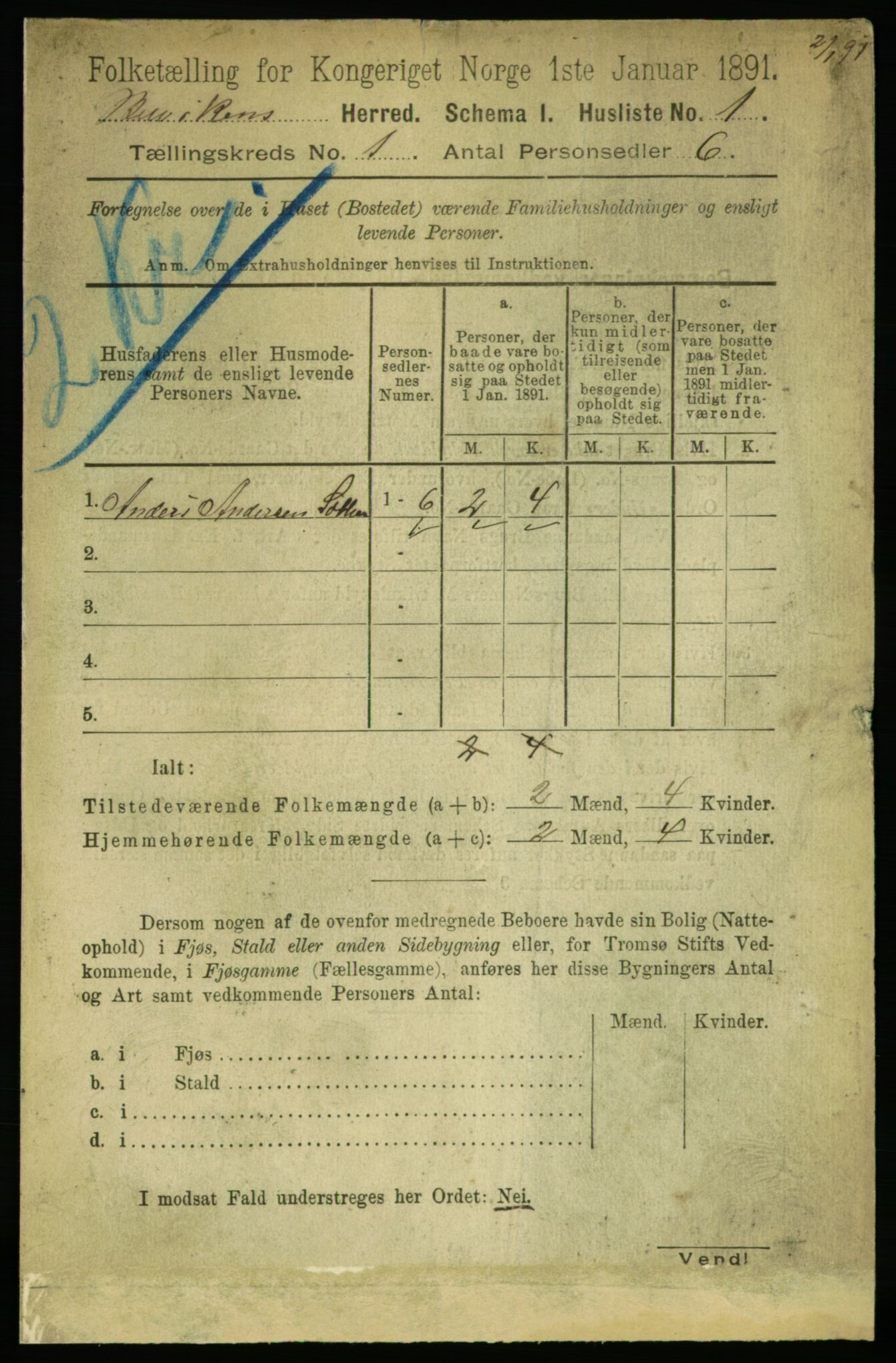 RA, Folketelling 1891 for 1656 Buvik herred, 1891, s. 12