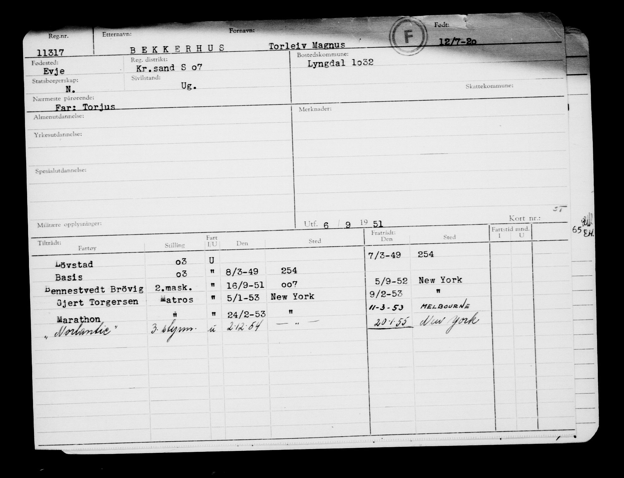 Direktoratet for sjømenn, AV/RA-S-3545/G/Gb/L0183: Hovedkort, 1920, s. 294