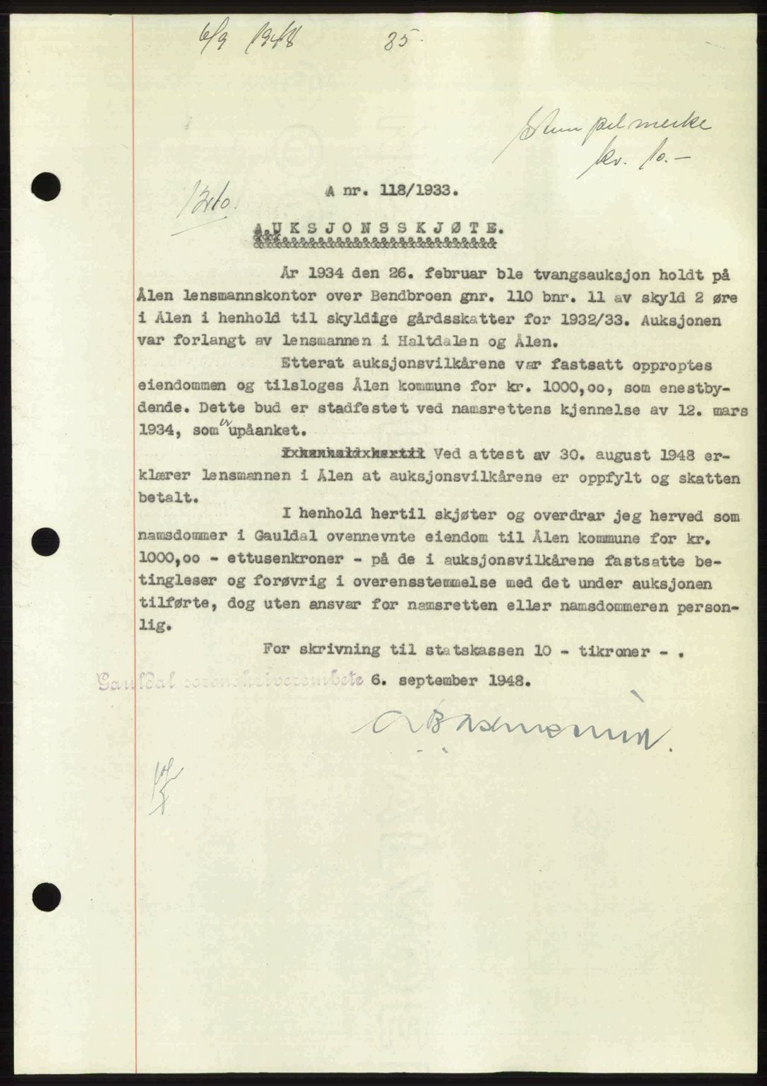 Gauldal sorenskriveri, SAT/A-0014/1/2/2C: Pantebok nr. A6, 1948-1948, Dagboknr: 1210/1948
