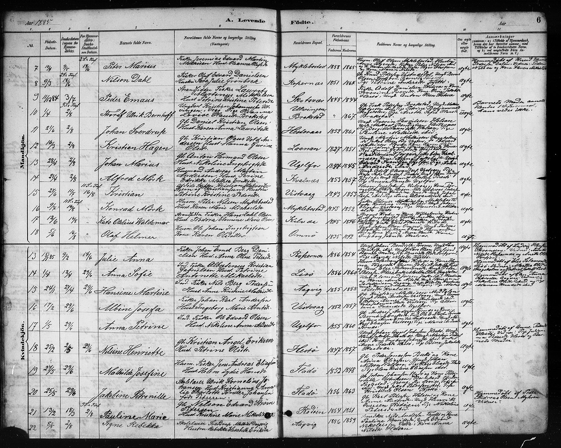 Ministerialprotokoller, klokkerbøker og fødselsregistre - Nordland, AV/SAT-A-1459/817/L0268: Klokkerbok nr. 817C03, 1884-1920, s. 6