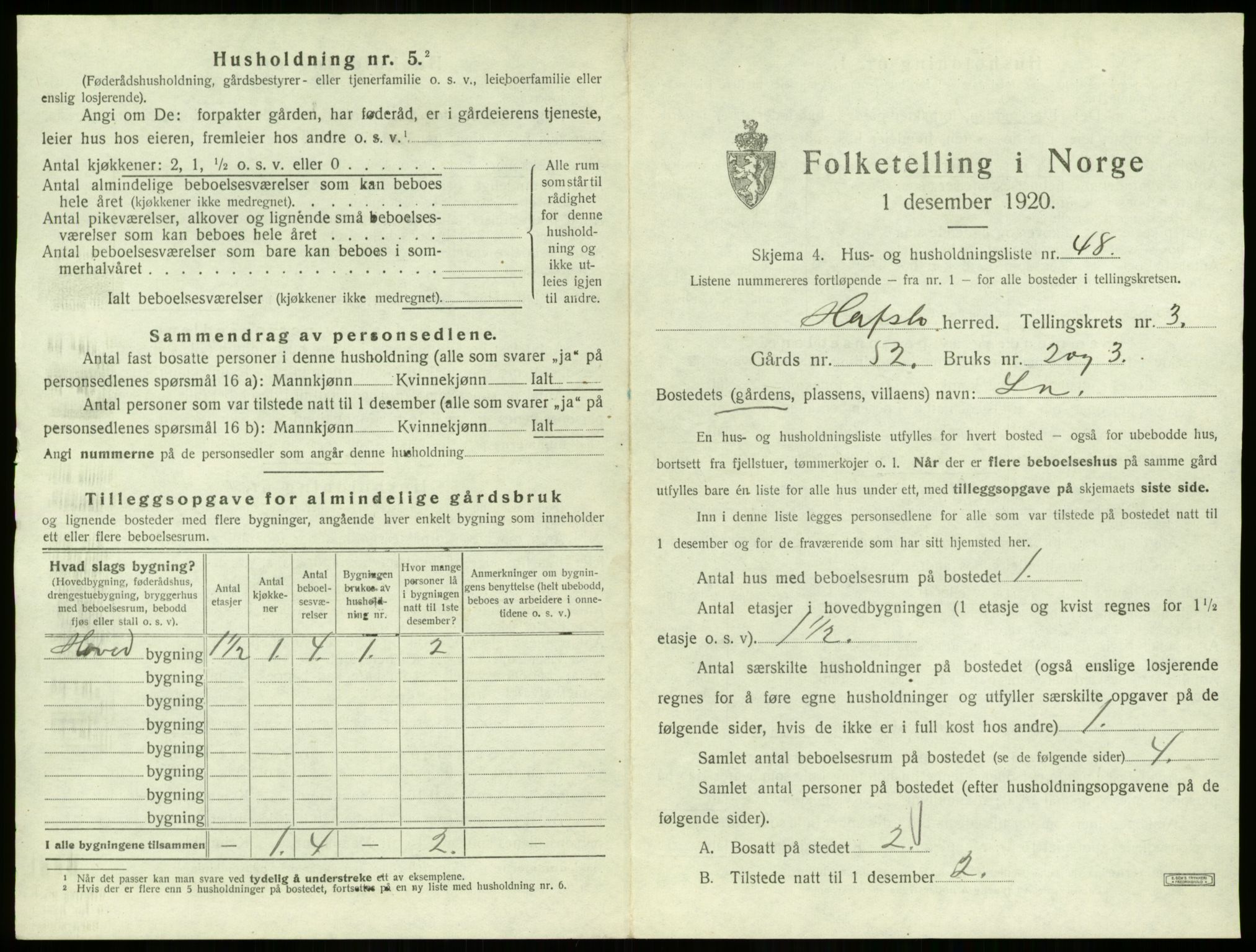 SAB, Folketelling 1920 for 1425 Hafslo herred, 1920, s. 294