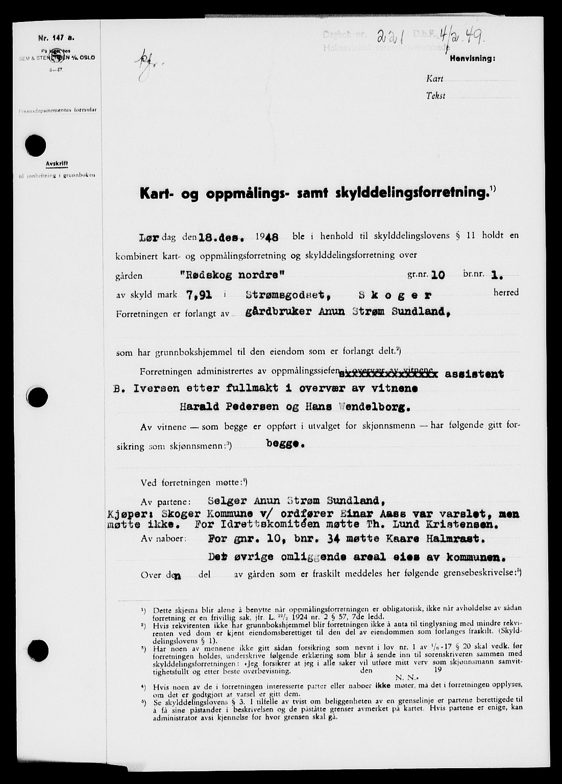 Holmestrand sorenskriveri, SAKO/A-67/G/Ga/Gaa/L0065: Pantebok nr. A-65, 1948-1949, Dagboknr: 221/1949