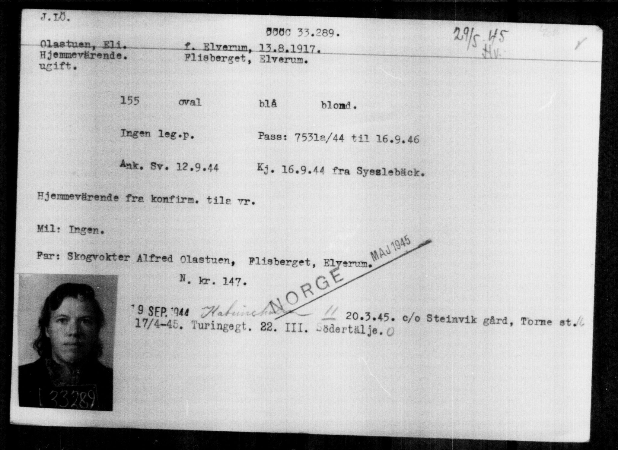 Utenriksstasjonene, Legasjonen i Stockholm, Flyktningkontoret, AV/RA-S-6753/V/Va/L0013: Kjesäterkartoteket, flyktninger med registreringsnr. 31500-34731, 1940-1945, s. 1880
