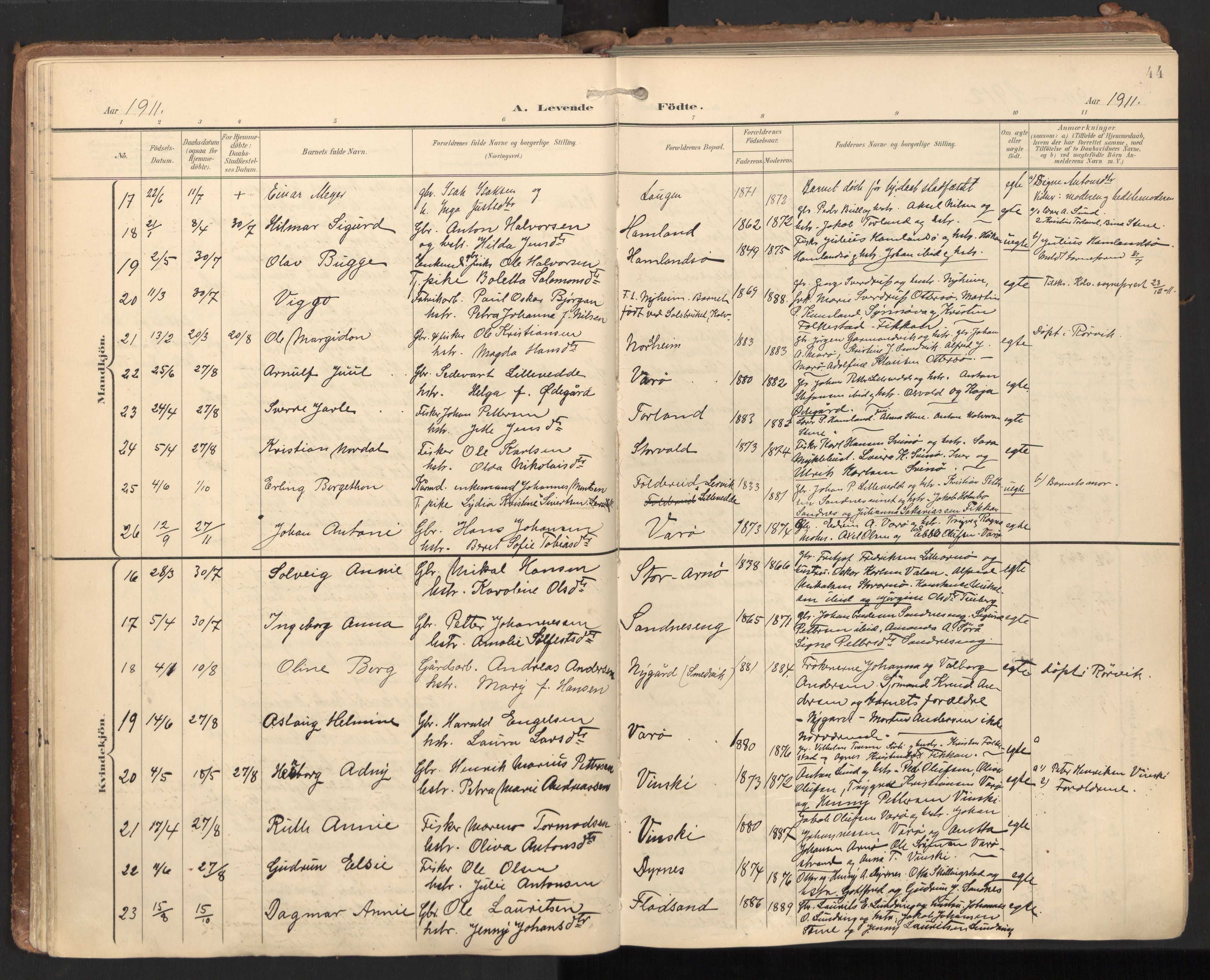 Ministerialprotokoller, klokkerbøker og fødselsregistre - Nord-Trøndelag, AV/SAT-A-1458/784/L0677: Ministerialbok nr. 784A12, 1900-1920, s. 44