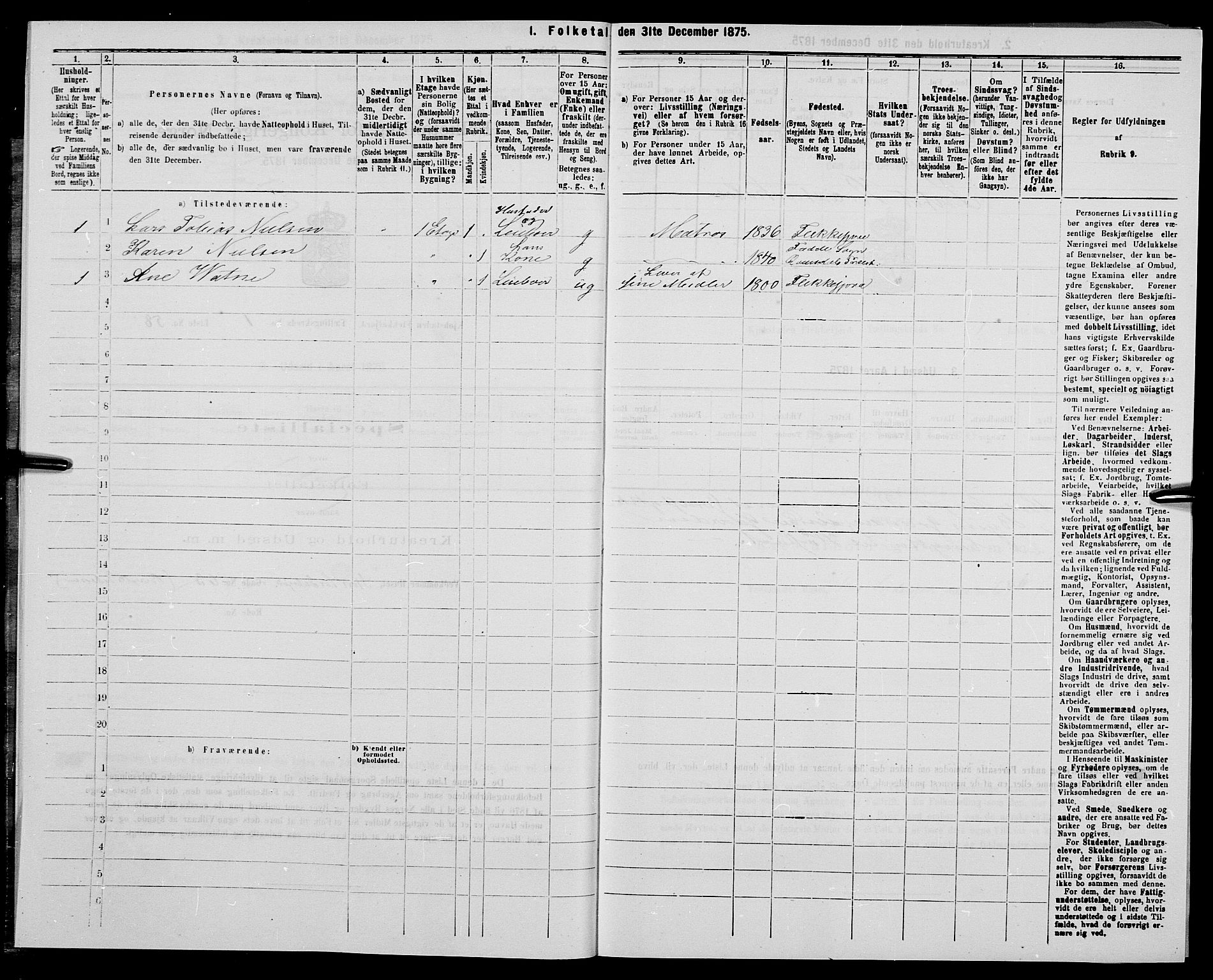 SAK, Folketelling 1875 for 1004B Flekkefjord prestegjeld, Flekkefjord kjøpstad, 1875, s. 21