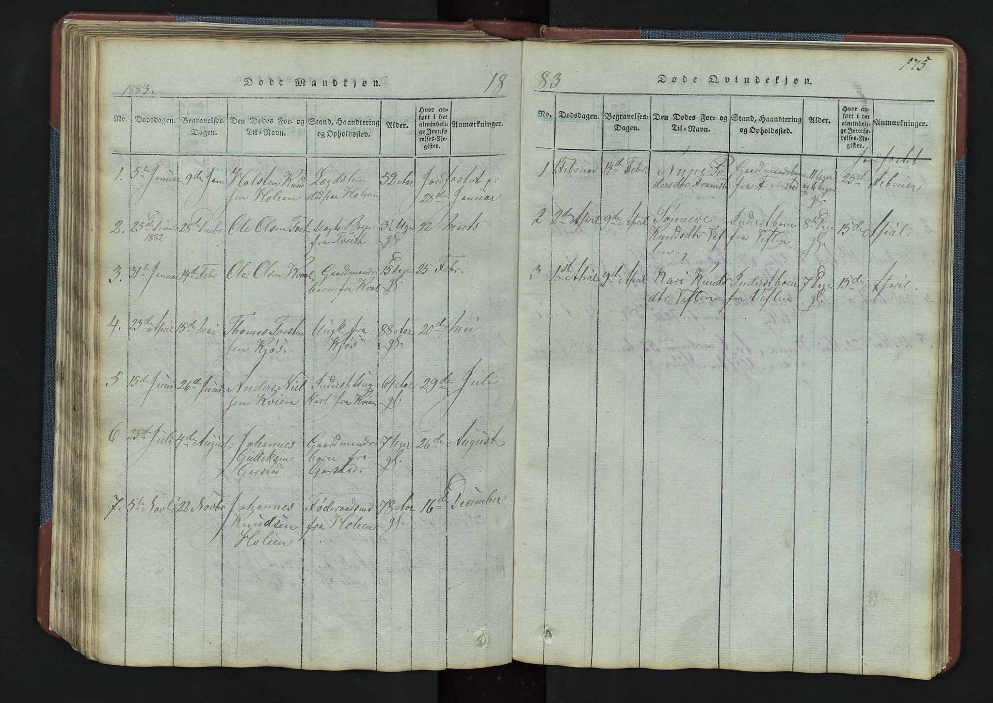 Vang prestekontor, Valdres, AV/SAH-PREST-140/H/Hb/L0003: Klokkerbok nr. 3, 1814-1892, s. 175