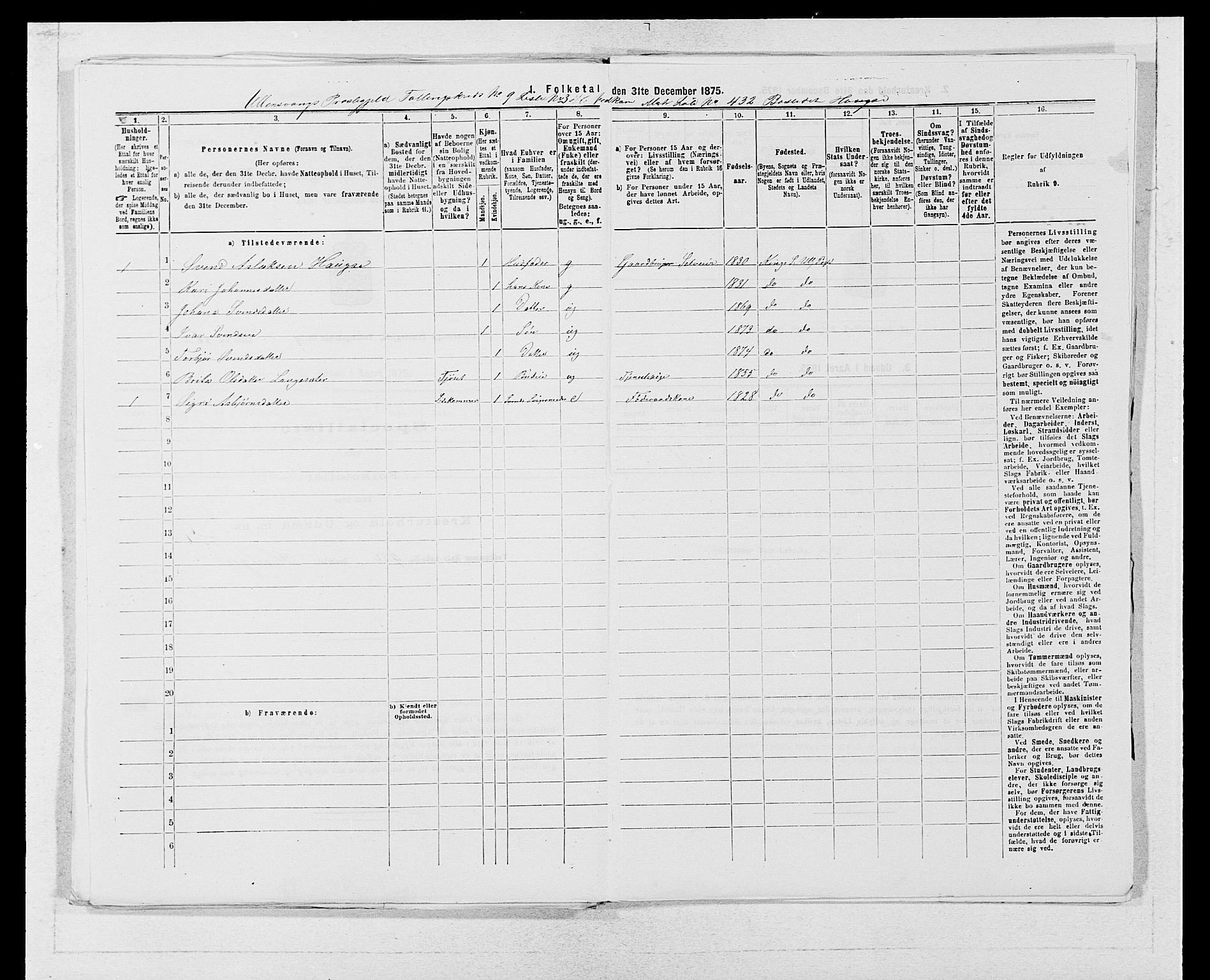 SAB, Folketelling 1875 for 1230P Ullensvang prestegjeld, 1875, s. 940