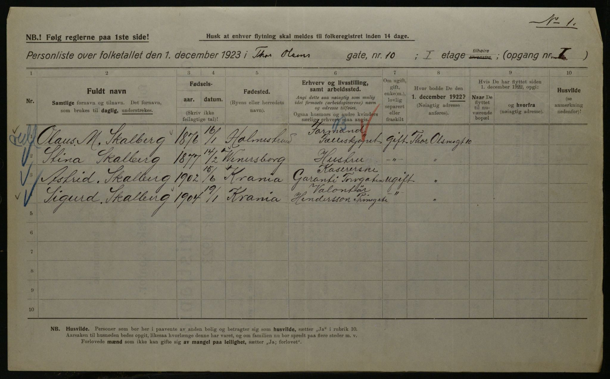 OBA, Kommunal folketelling 1.12.1923 for Kristiania, 1923, s. 121231