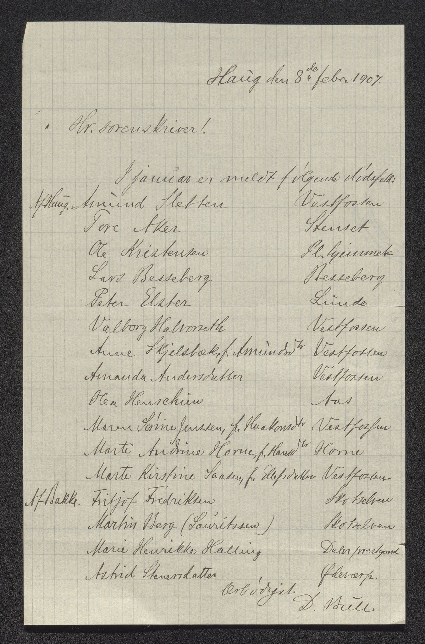Eiker, Modum og Sigdal sorenskriveri, SAKO/A-123/H/Ha/Hab/L0032: Dødsfallsmeldinger, 1907-1908, s. 2