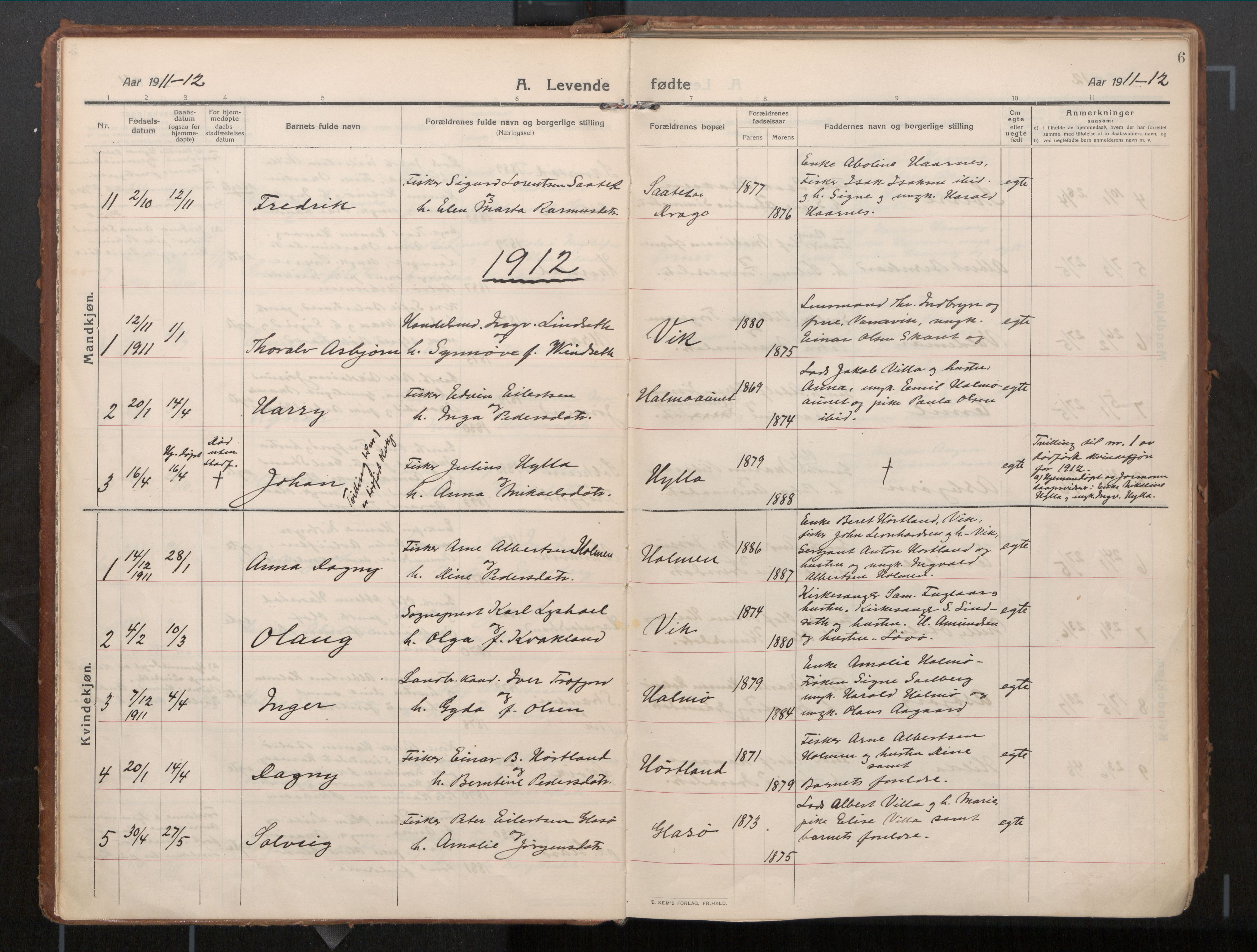 Ministerialprotokoller, klokkerbøker og fødselsregistre - Nord-Trøndelag, SAT/A-1458/771/L0598: Ministerialbok nr. 771A05, 1911-1937, s. 6