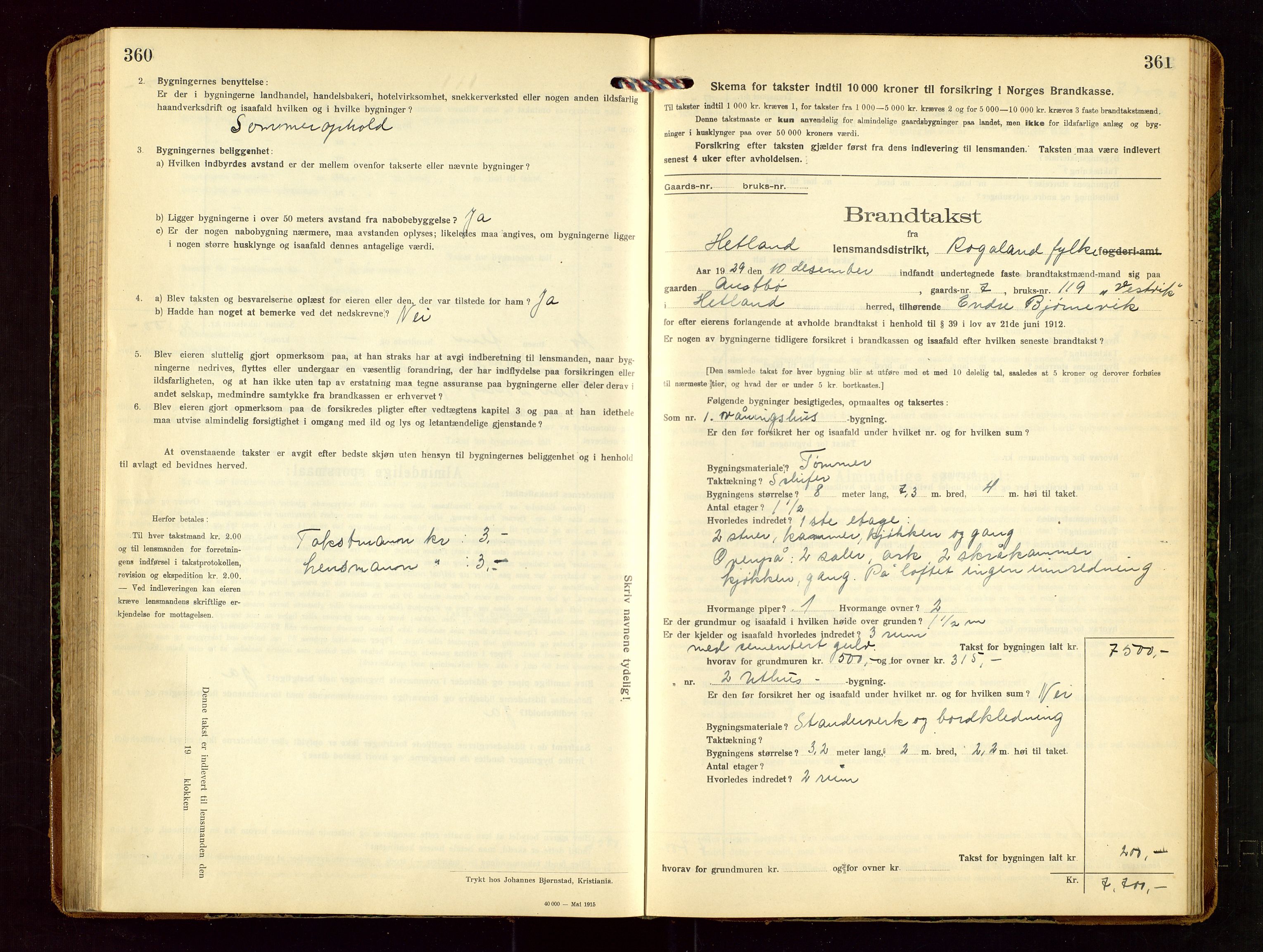 Hetland lensmannskontor, AV/SAST-A-100101/Gob/L0002: "Brandtakstprotokol", 1918-1932, s. 360-361