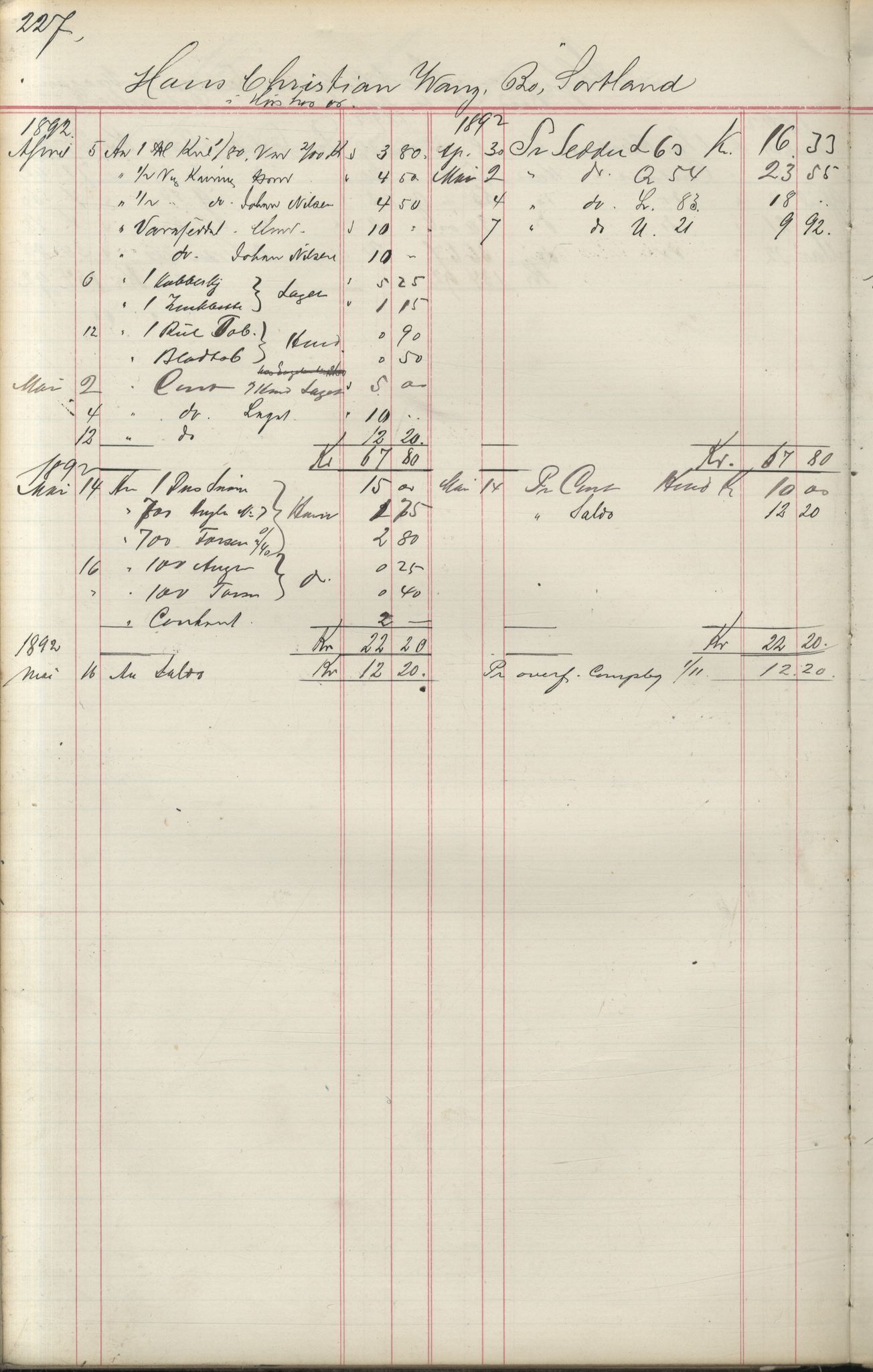 Brodtkorb handel A/S, VAMU/A-0001/F/Fa/L0004/0001: Kompanibøker. Utensogns / Compagnibog for Udensogns Fiskere No 15. Fra A - H, 1882-1895, s. 227