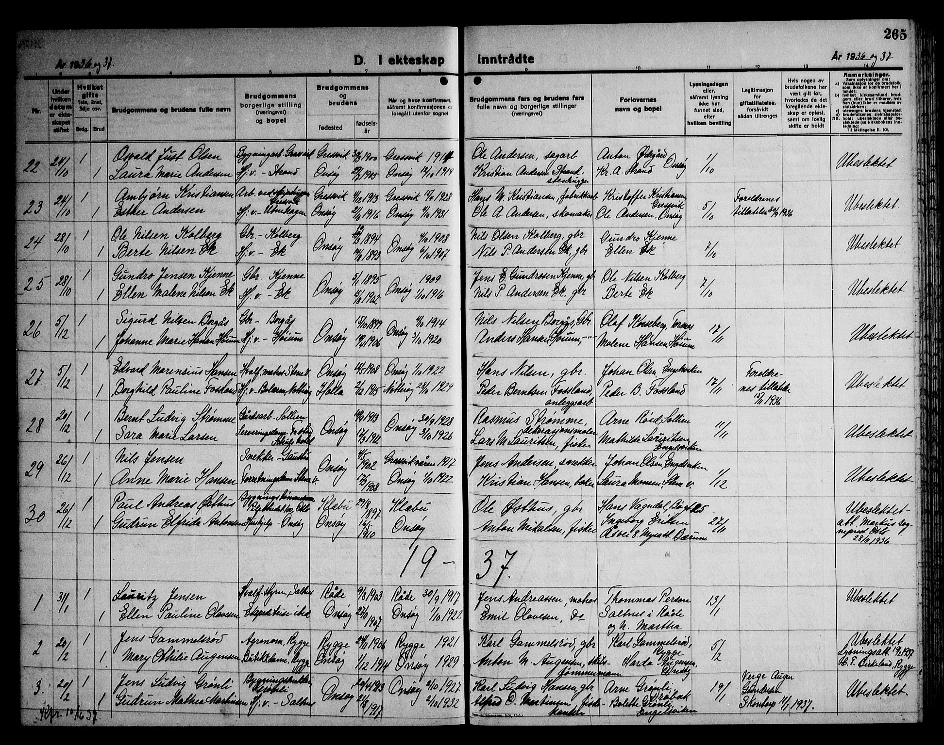 Onsøy prestekontor Kirkebøker, AV/SAO-A-10914/G/Ga/L0005: Klokkerbok nr. I 5, 1927-1948, s. 265