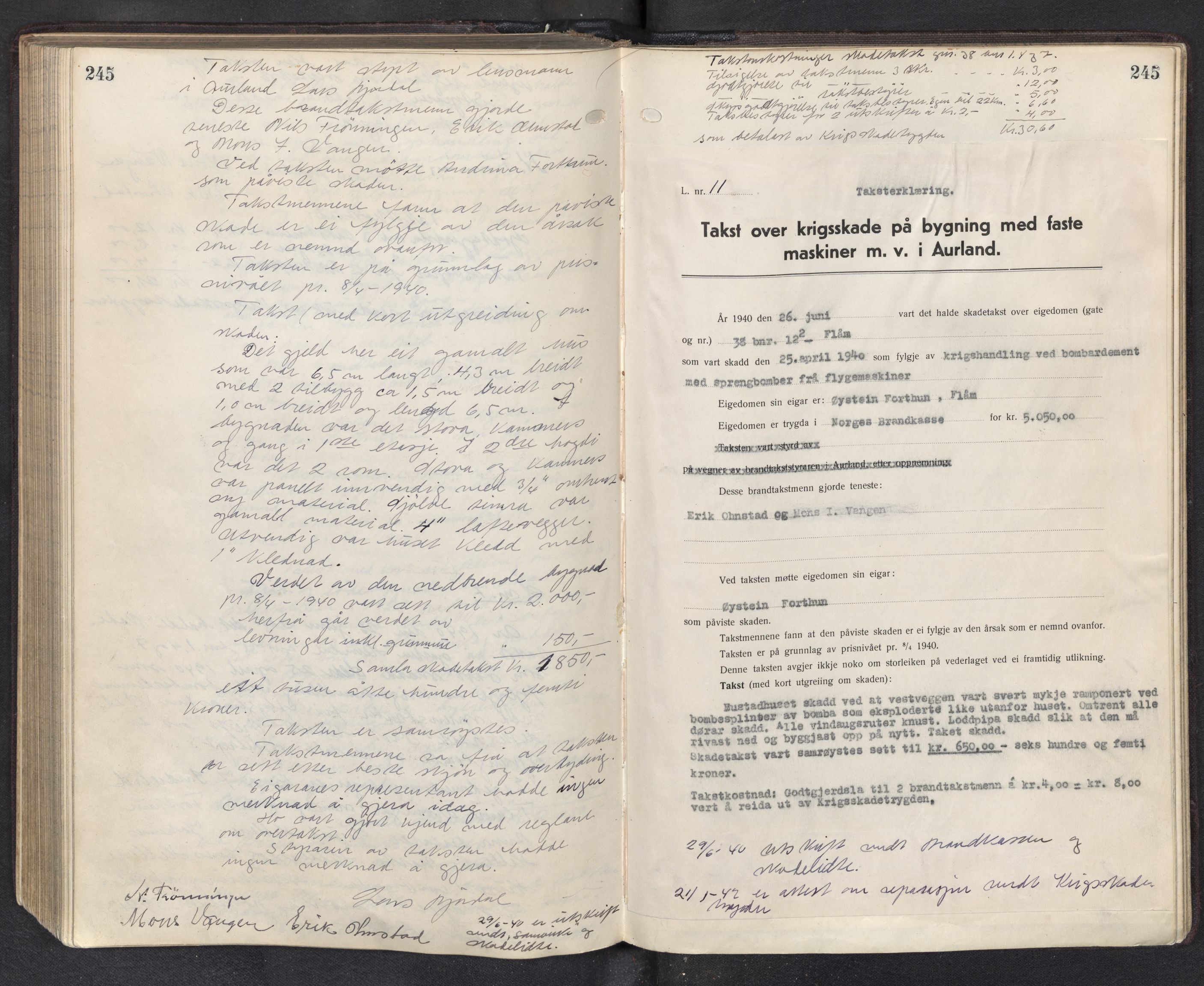 Lensmannen i Aurland, SAB/A-26401/0012/L0003: Branntakstprotokoll, 1917-1944, s. 245