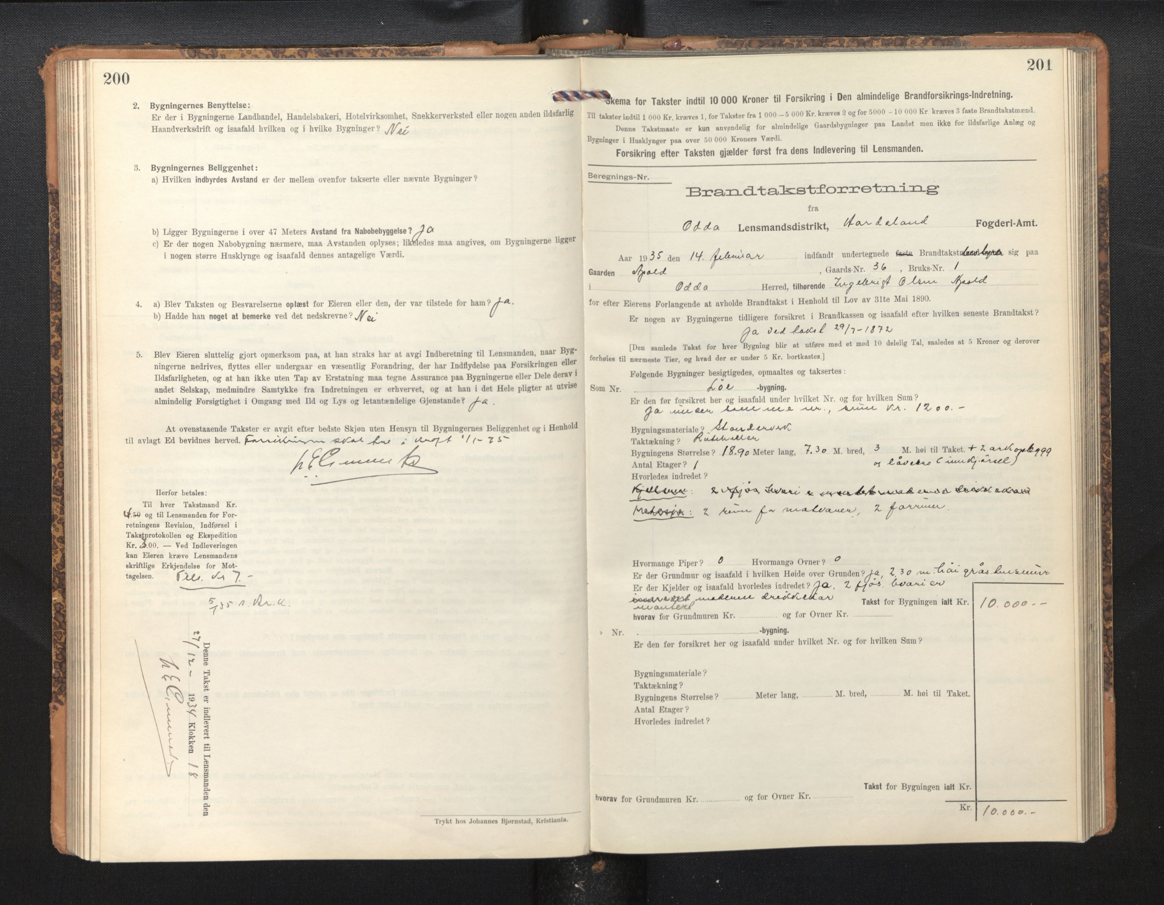 Lensmannen i Odda, SAB/A-34001/0012/L0003: Branntakstprotokoll, skjematakst, 1916-1948, s. 200-201