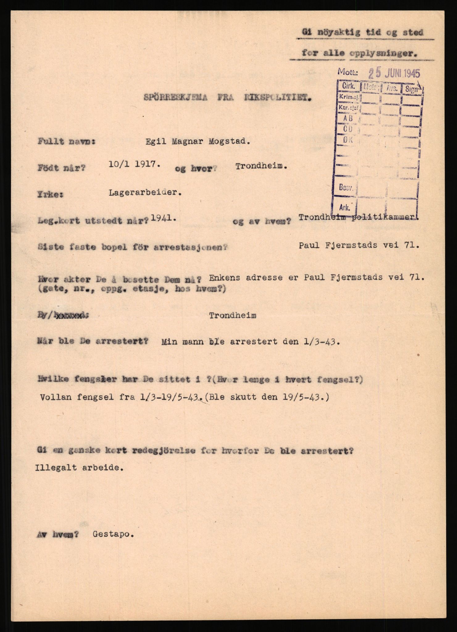 Rikspolitisjefen, AV/RA-S-1560/L/L0012: Mogensen, Øivind - Noraas, Lars, 1940-1945, s. 3