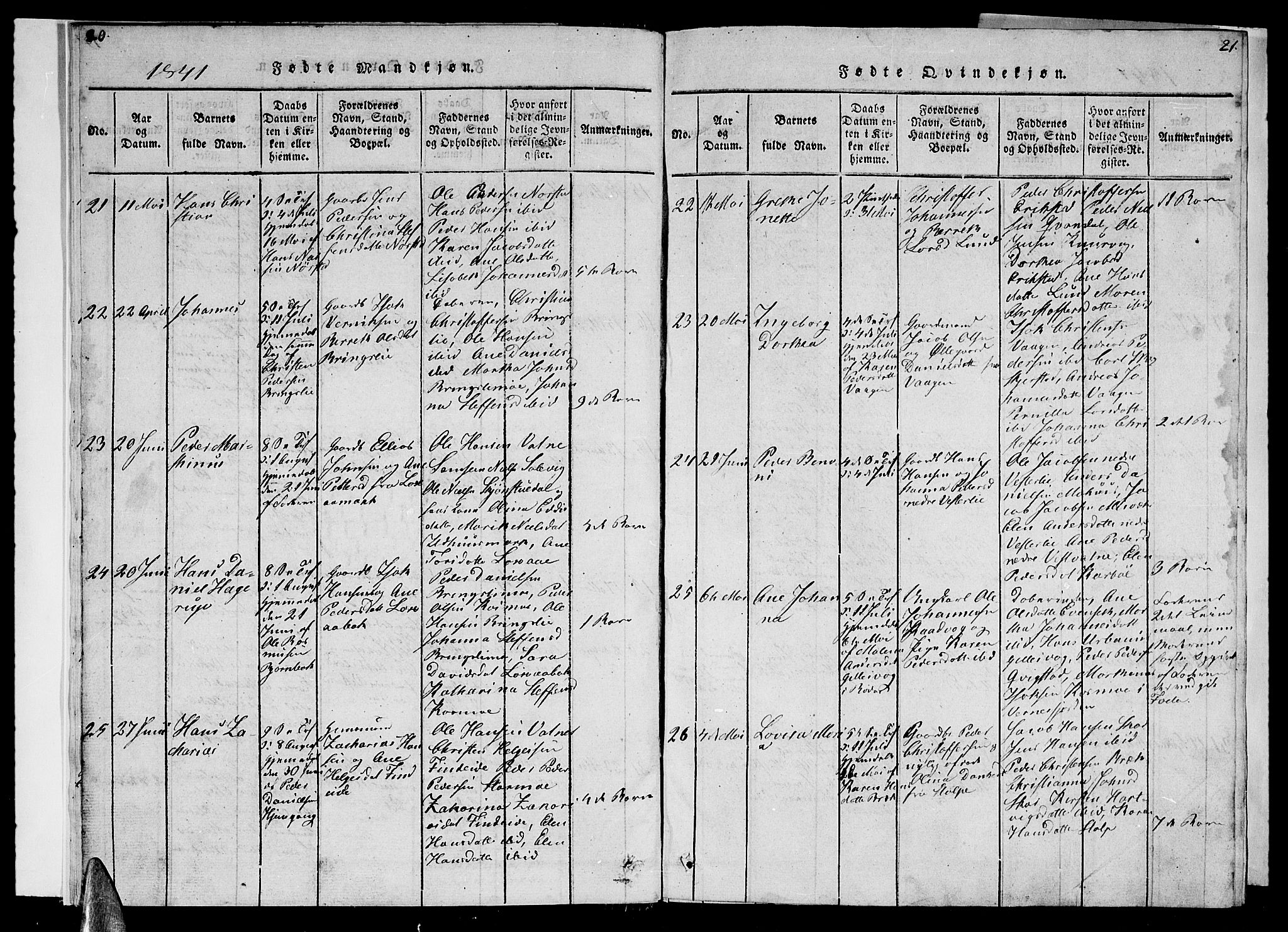 Ministerialprotokoller, klokkerbøker og fødselsregistre - Nordland, AV/SAT-A-1459/852/L0752: Klokkerbok nr. 852C03, 1840-1855, s. 20-21