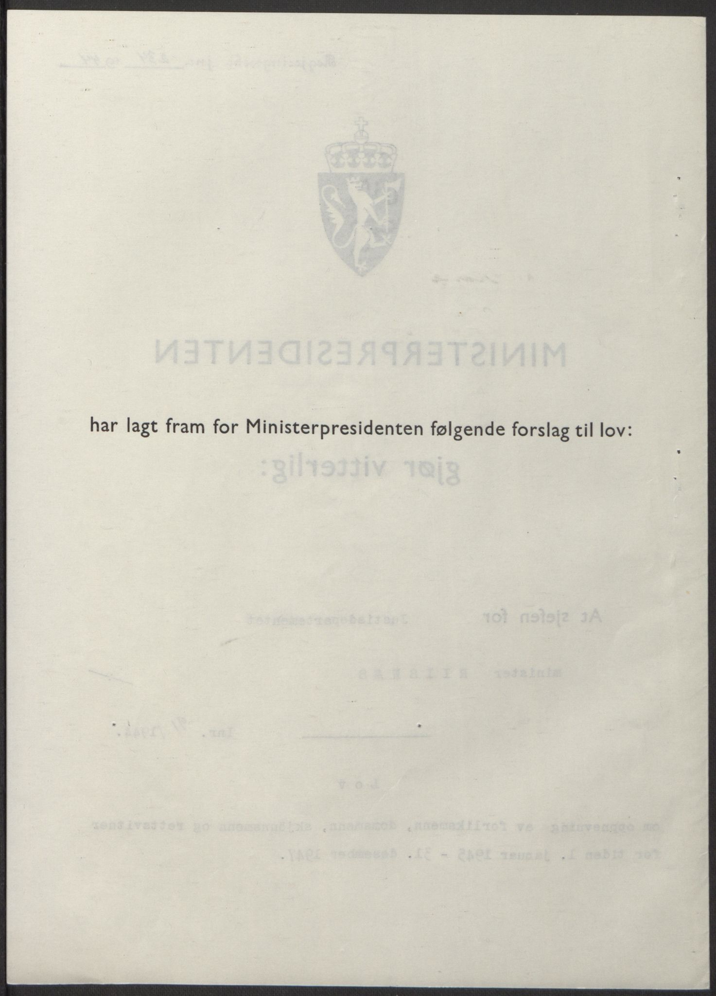 NS-administrasjonen 1940-1945 (Statsrådsekretariatet, de kommisariske statsråder mm), RA/S-4279/D/Db/L0100: Lover, 1944, s. 431