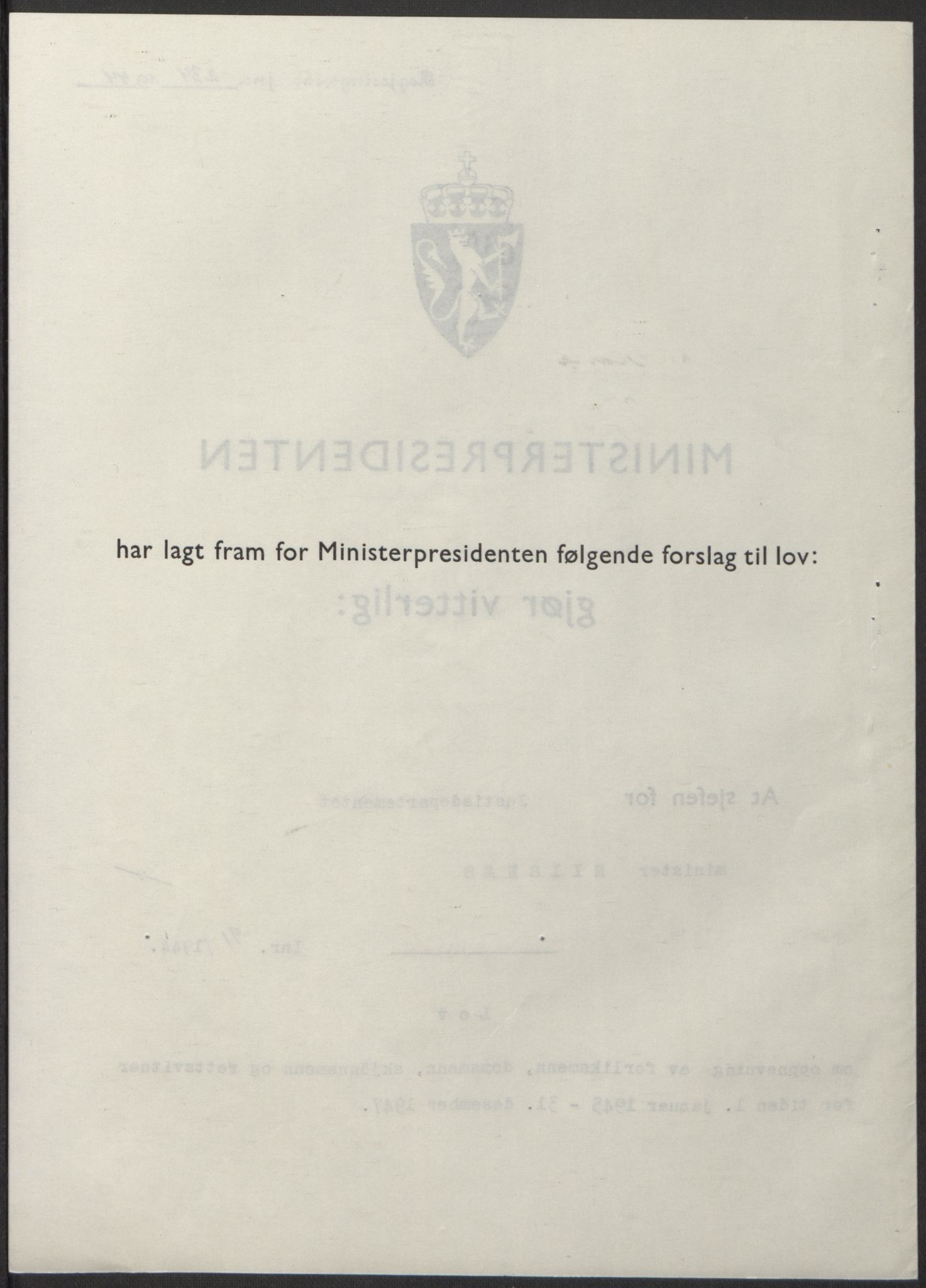 NS-administrasjonen 1940-1945 (Statsrådsekretariatet, de kommisariske statsråder mm), AV/RA-S-4279/D/Db/L0100: Lover, 1944, s. 431