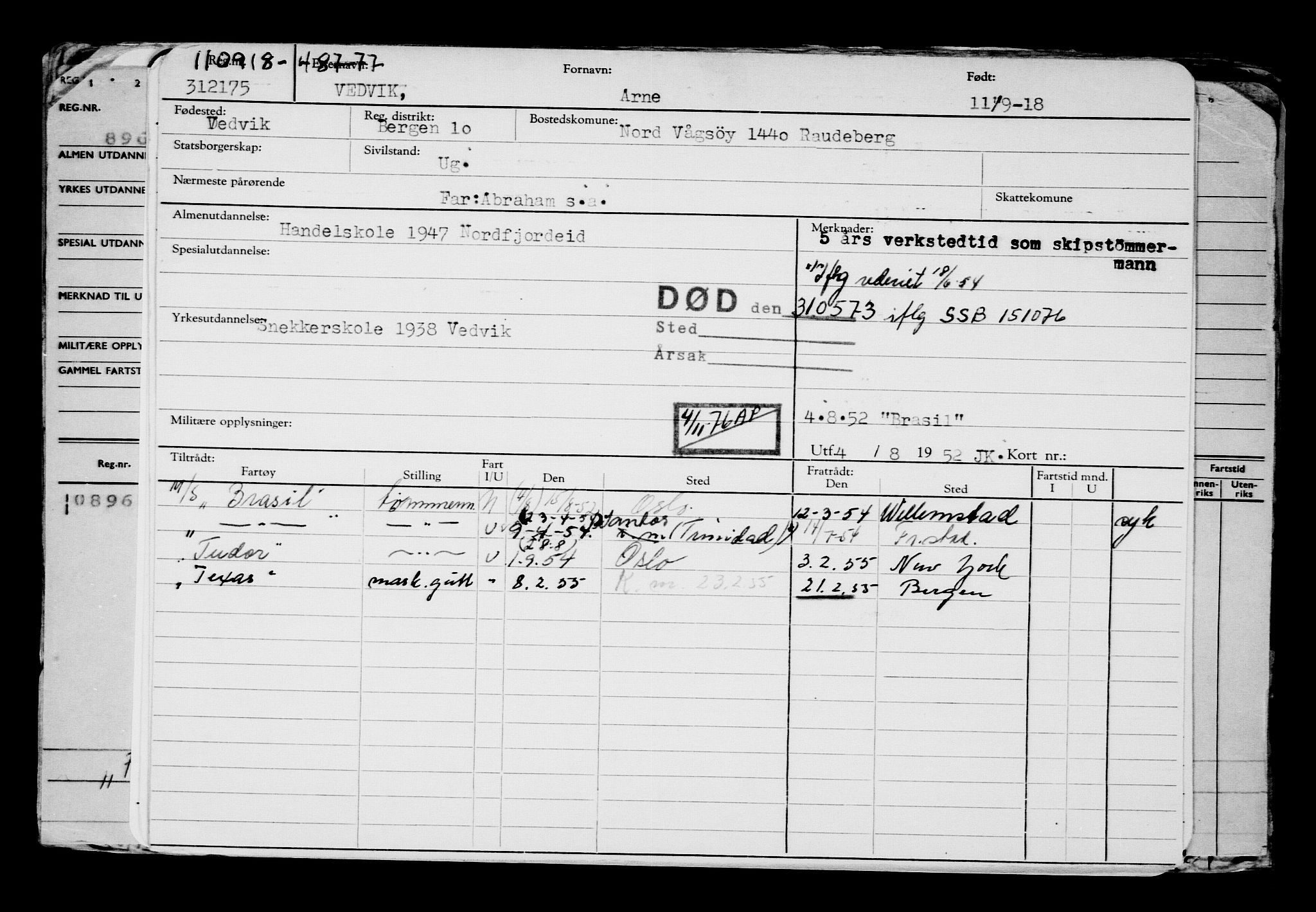 Direktoratet for sjømenn, AV/RA-S-3545/G/Gb/L0162: Hovedkort, 1918, s. 260