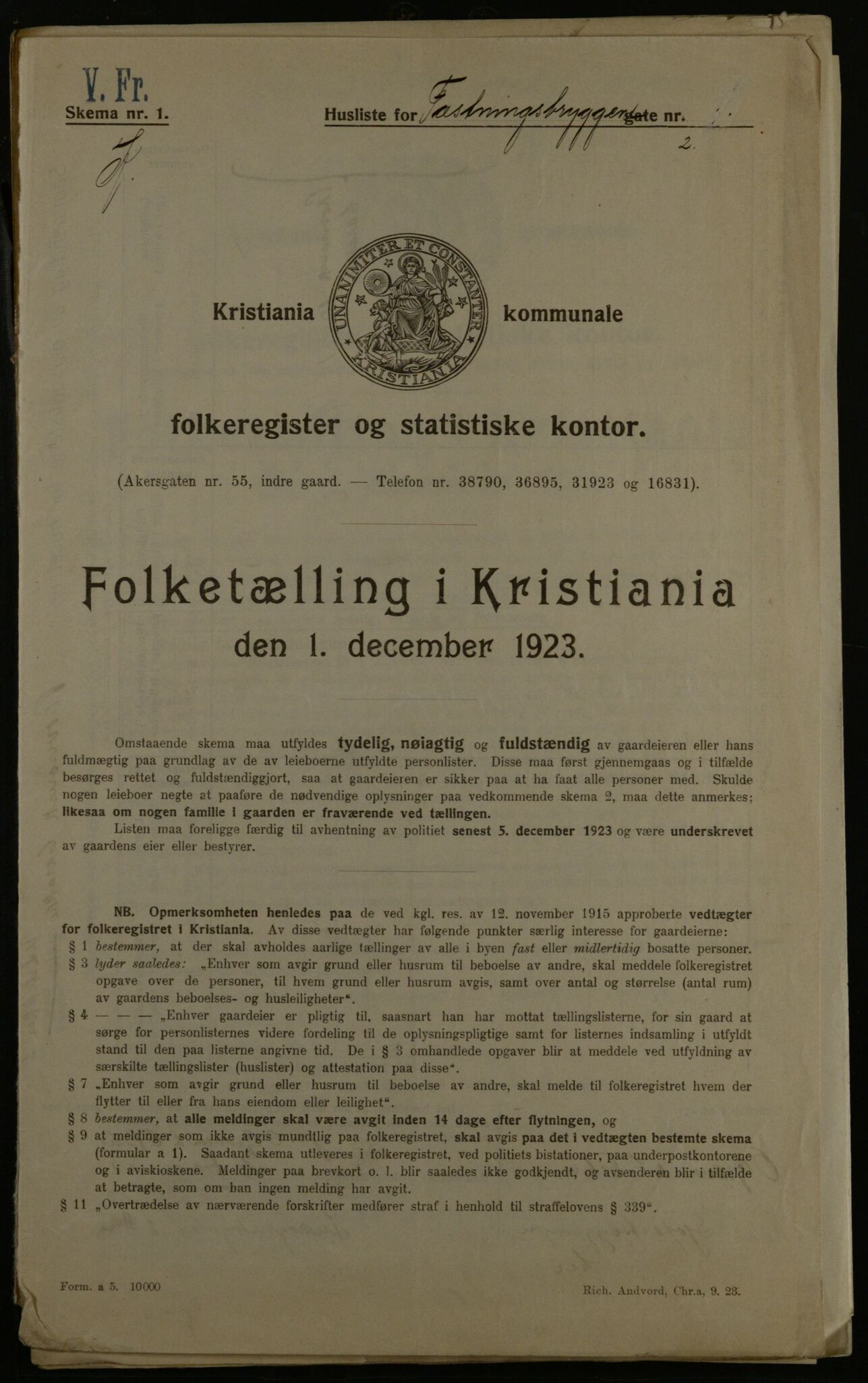 OBA, Kommunal folketelling 1.12.1923 for Kristiania, 1923, s. 27259