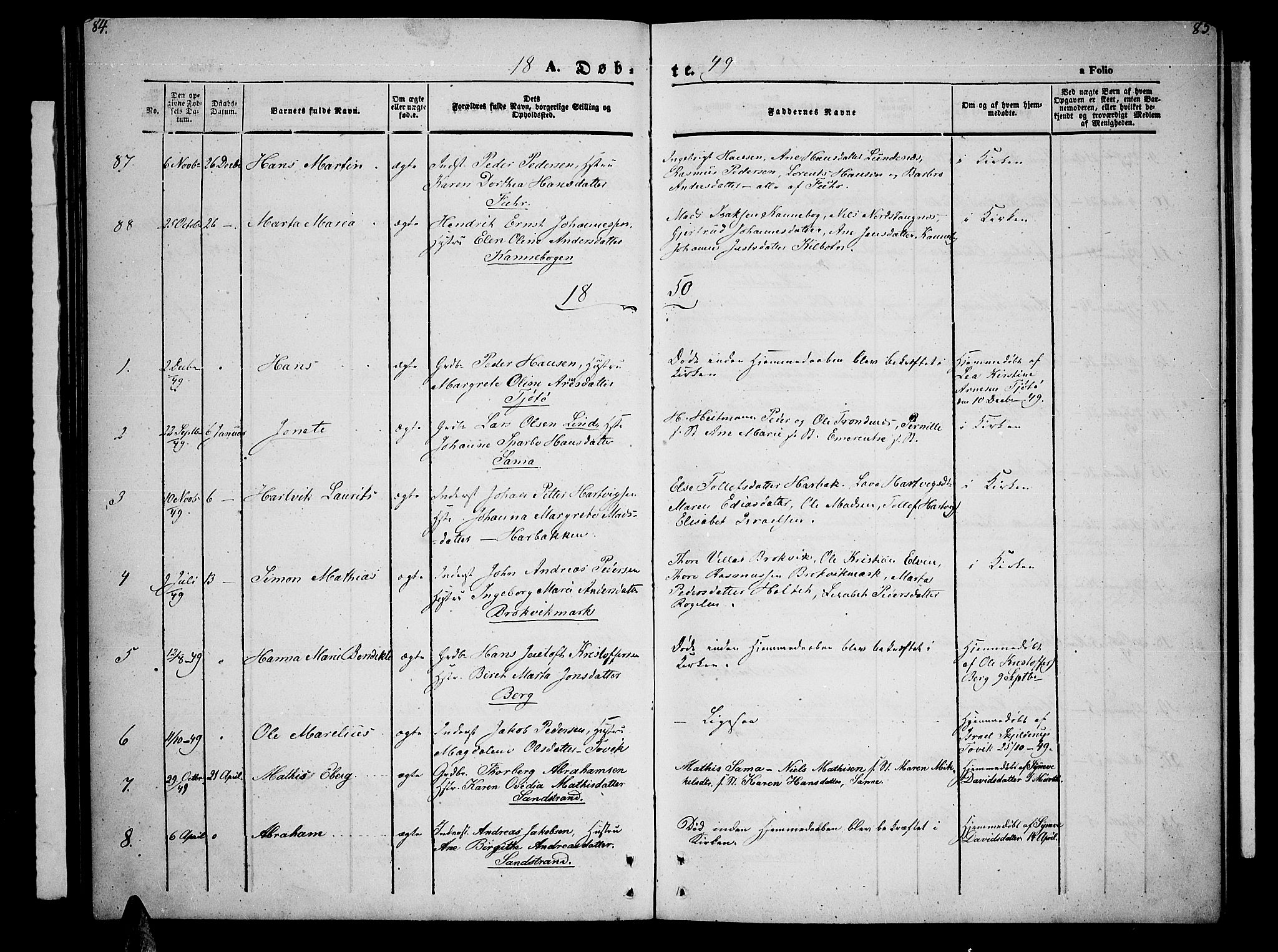 Trondenes sokneprestkontor, AV/SATØ-S-1319/H/Hb/L0006klokker: Klokkerbok nr. 6, 1845-1855, s. 84-85