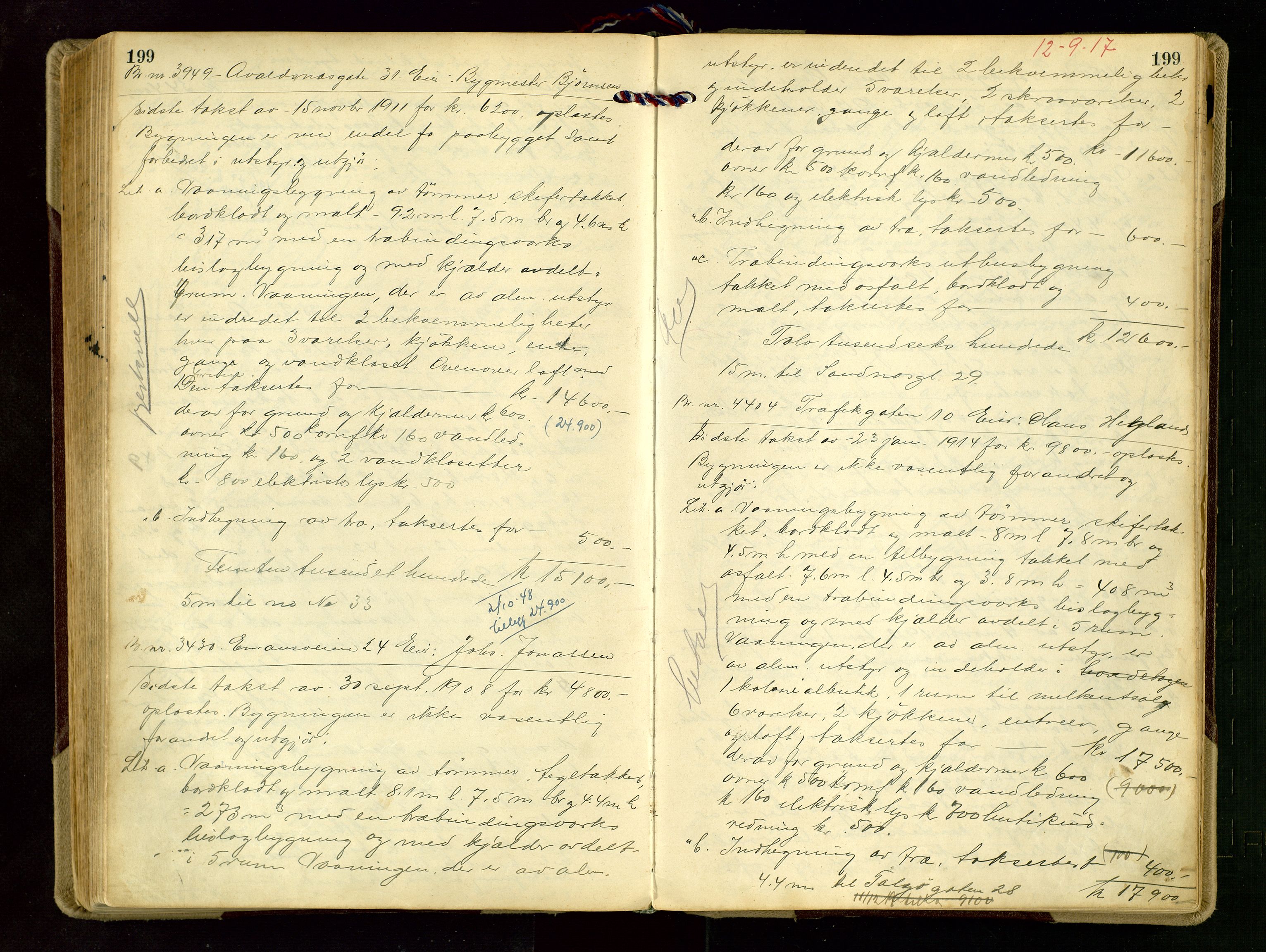 Norges Brannkasse Stavanger, AV/SAST-A-102143/F/Fd/L0015: Branntaksprotokoll nr. 26, 1916-1918, s. 199