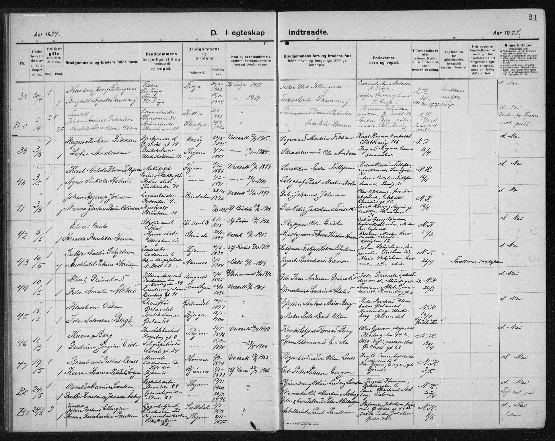 Ministerialprotokoller, klokkerbøker og fødselsregistre - Sør-Trøndelag, AV/SAT-A-1456/605/L0260: Klokkerbok nr. 605C07, 1922-1942, s. 21