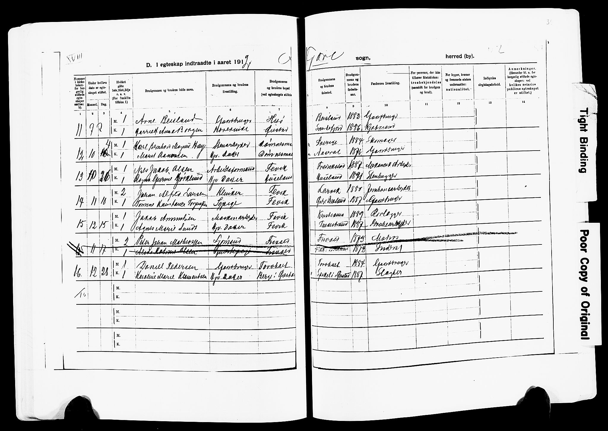 Fjære sokneprestkontor, AV/SAK-1111-0011/F/Fa/L0003: Ministerialbok nr. A 3.1, 1903-1920, s. 39